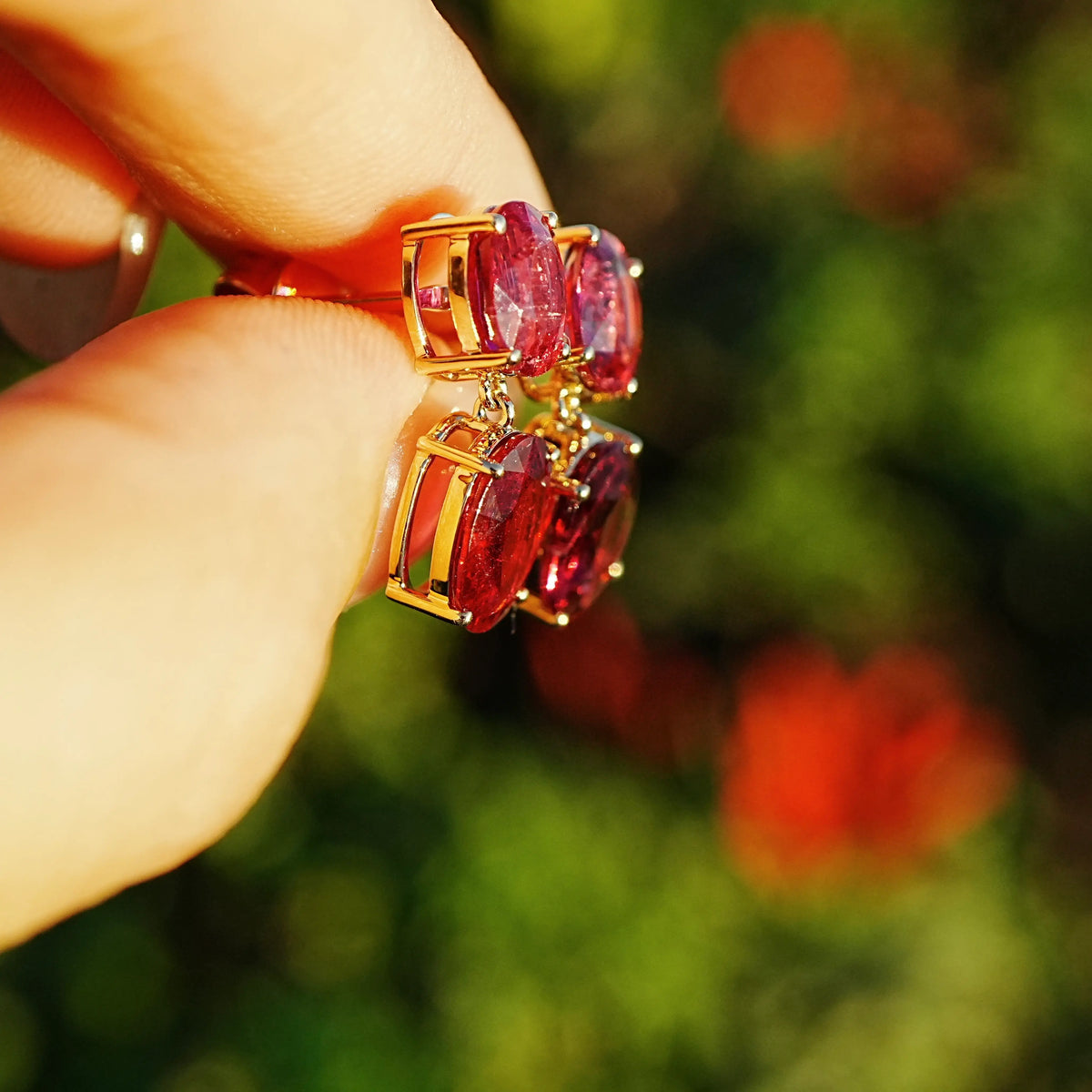 Duet 4.18 ctw Natural Rubellite Drop Earrings (One-of-a-Kind)