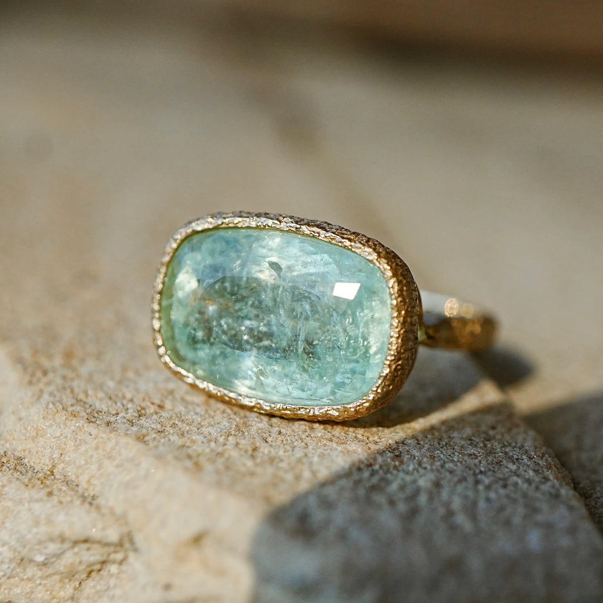 14k yellow gold Aria Arch AIGS Certified 9.47ct Natural Paraiba Tourmaline East-West Ring (One-of-a-Kind)