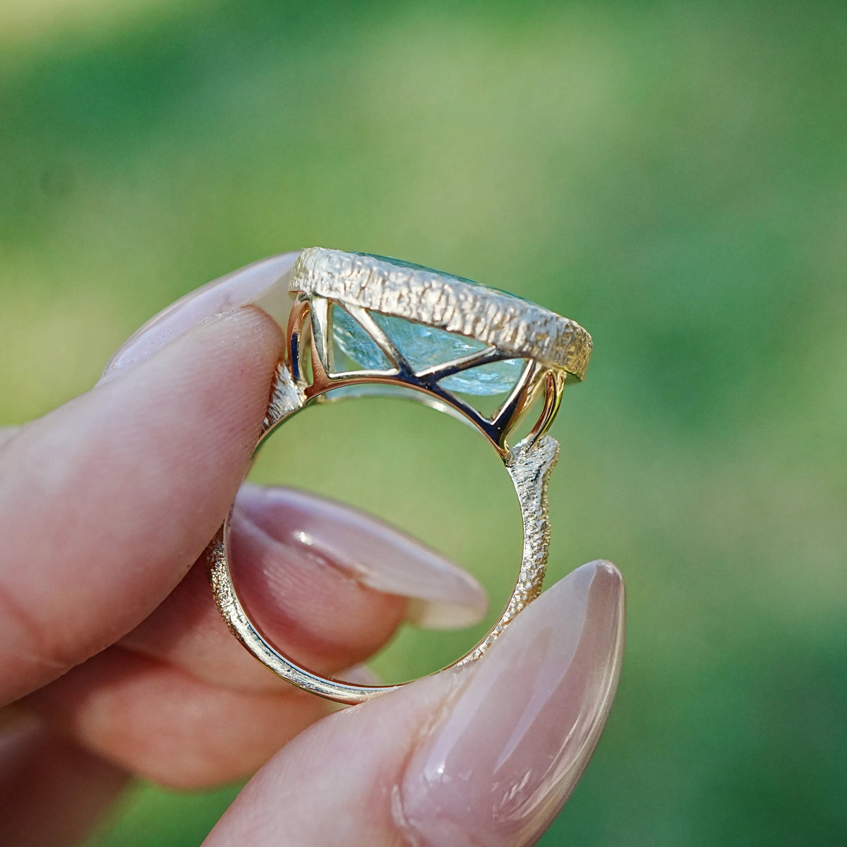 14k yellow gold Aria Arch AIGS Certified 9.47ct Natural Paraiba Tourmaline East-West Ring (One-of-a-Kind)