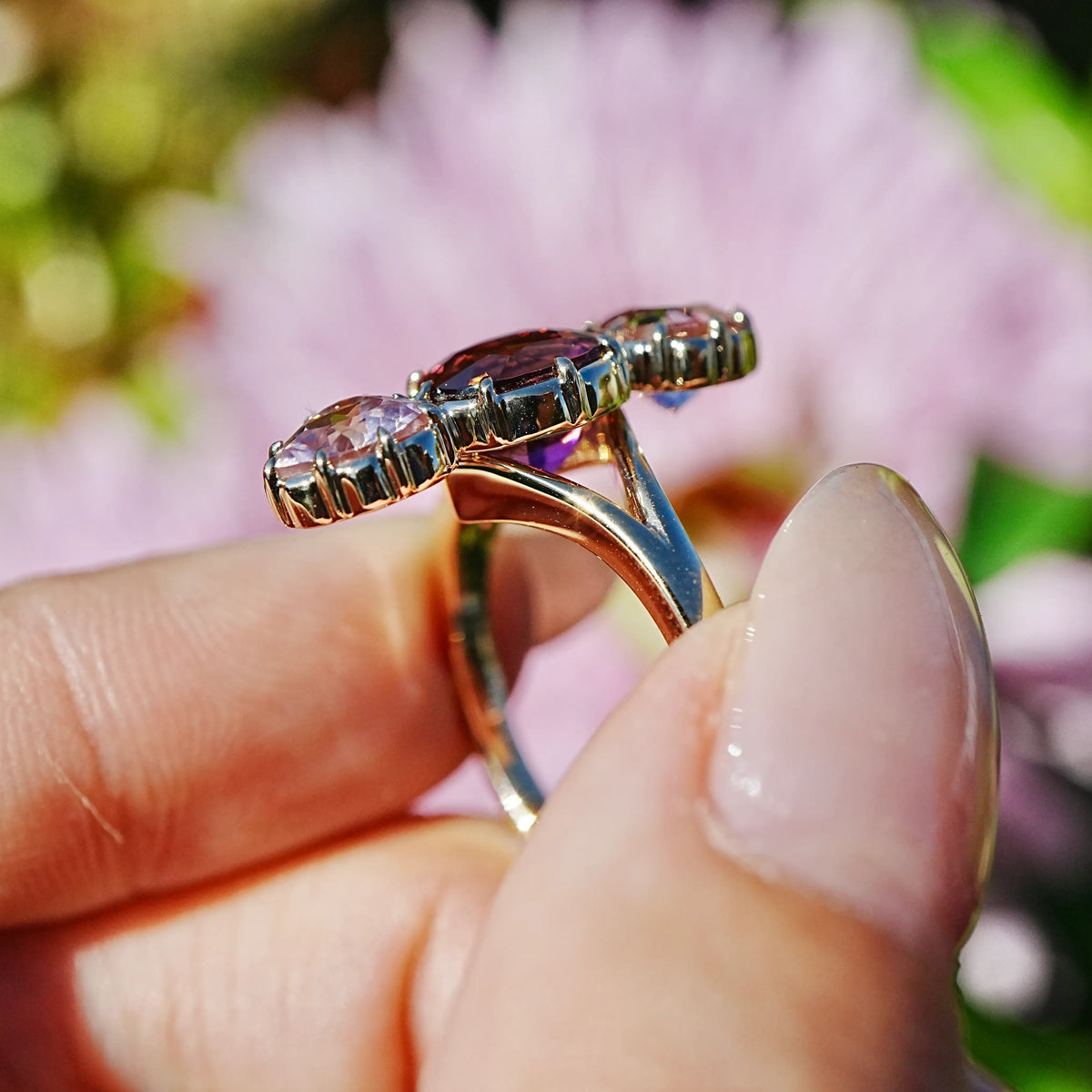 Aurea 3.77 ctw Natural Rose Tourmaline Three-Stone Ring (One-of-a-Kind)