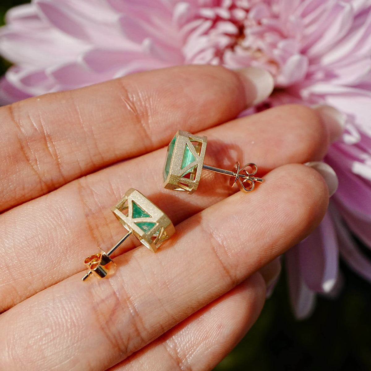 14k yellow gold Aria Arch 3.42 ctw Natural Emerald Earrings (One-of-a-Kind)