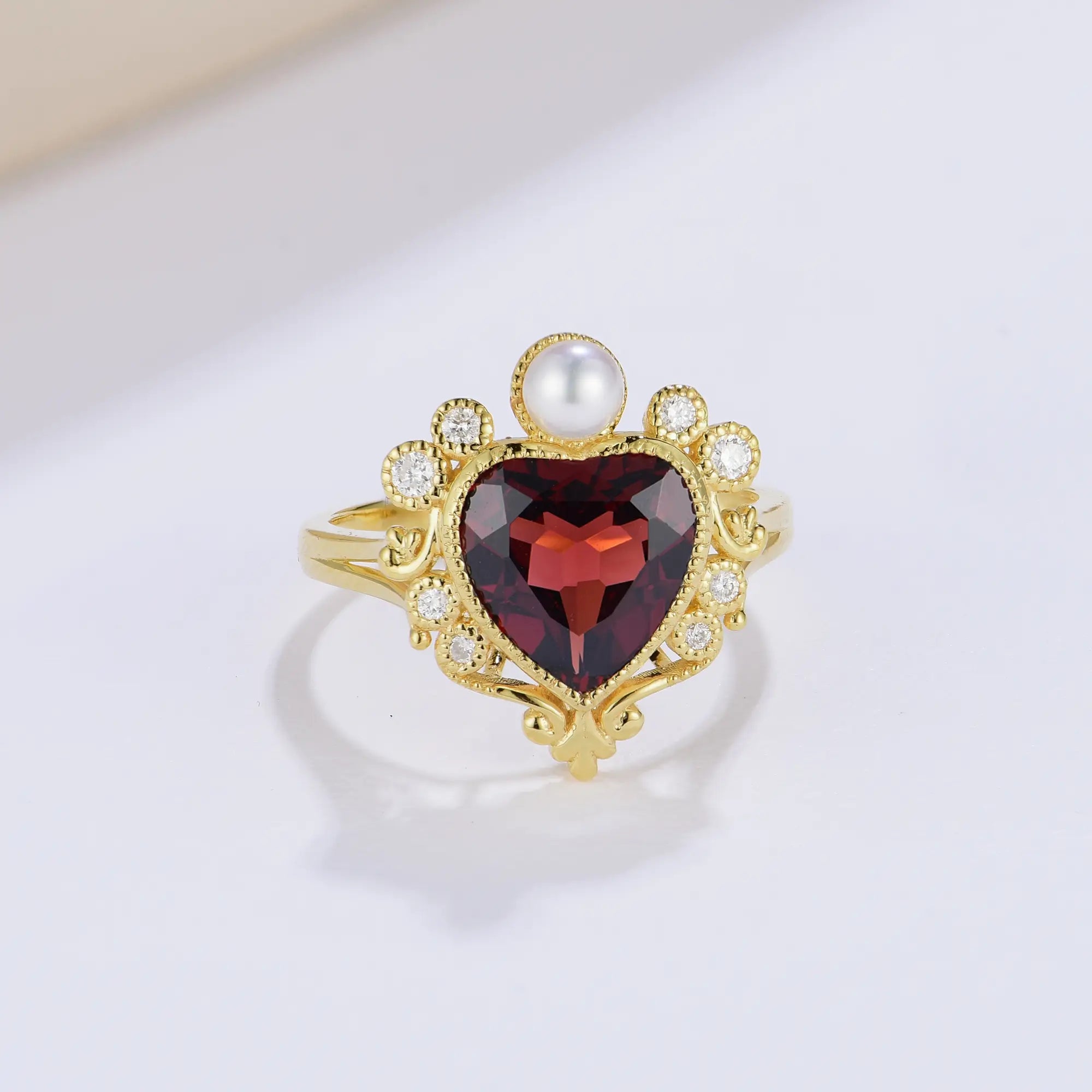 pearl red garnet 14k yellow gold ring