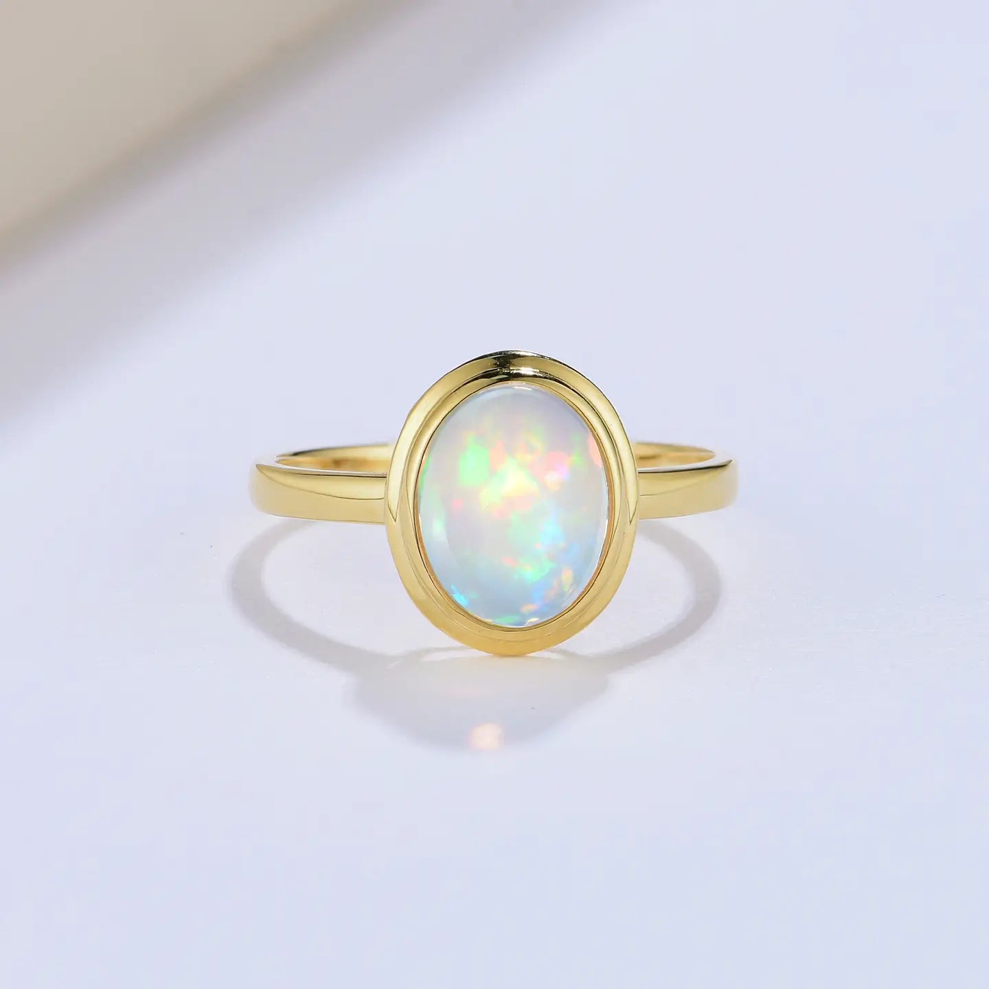 14k solid gold natural oval opal ring