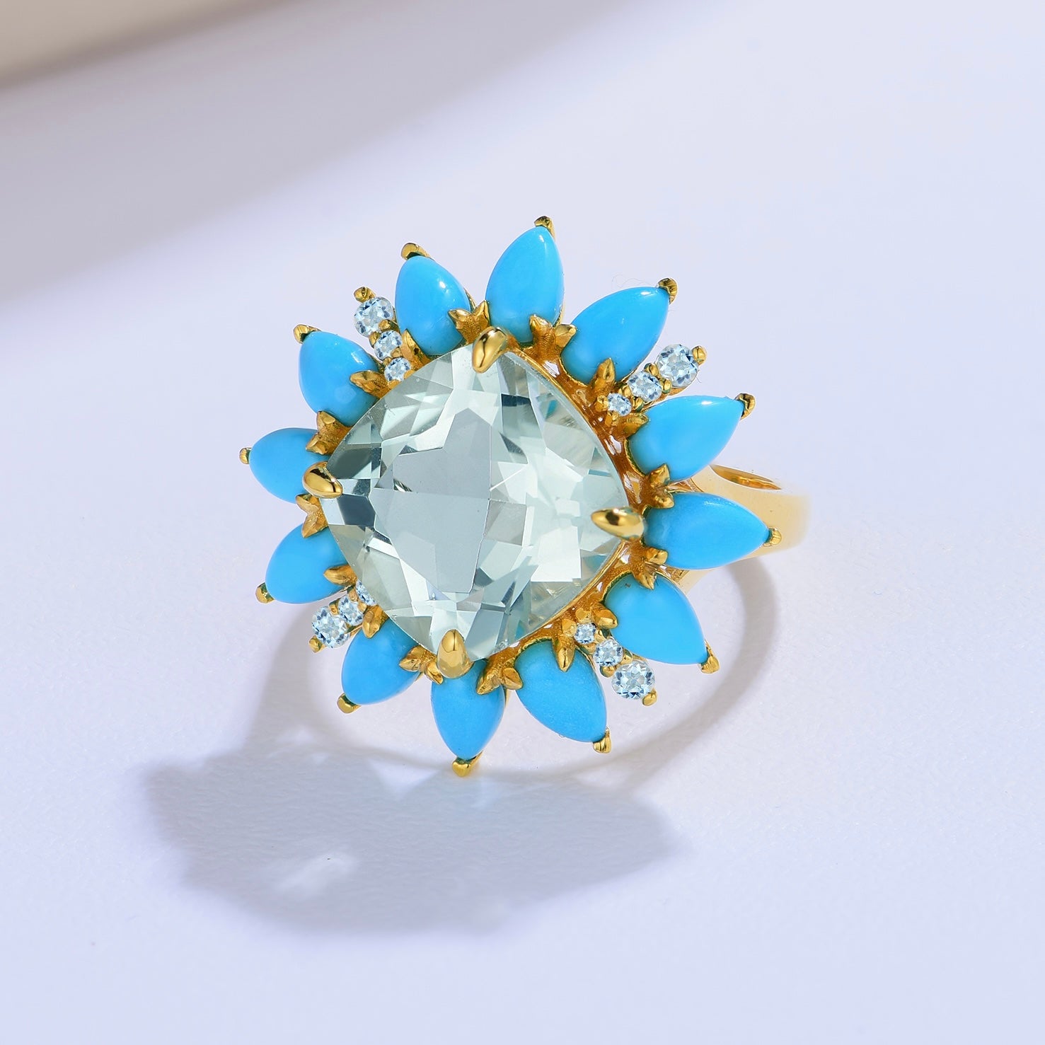 Prasiolite Turquoise Aquamarine Cocktail Ring