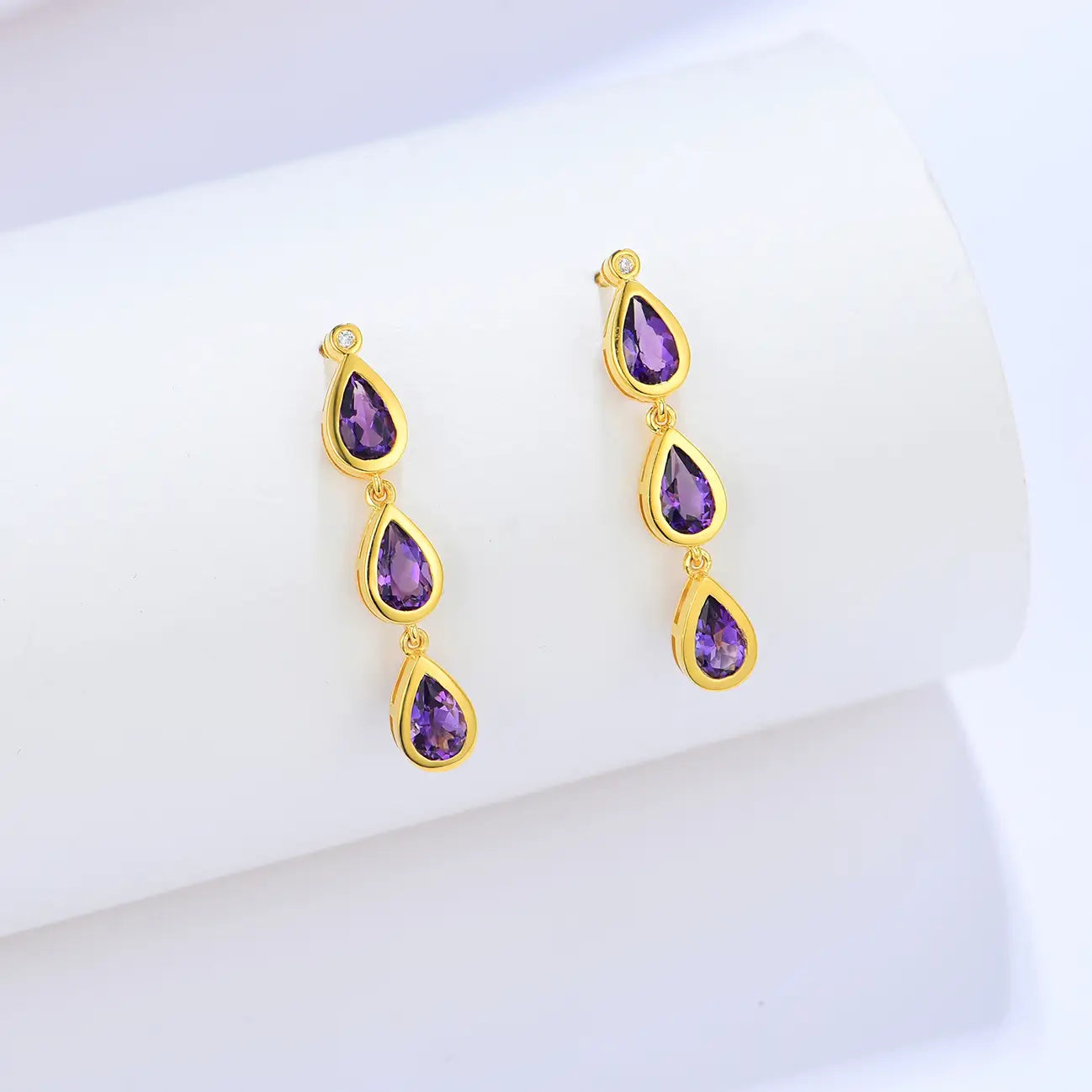 Venus Tears Amethyst Diamond Drop Earrings 14k yellow gold
