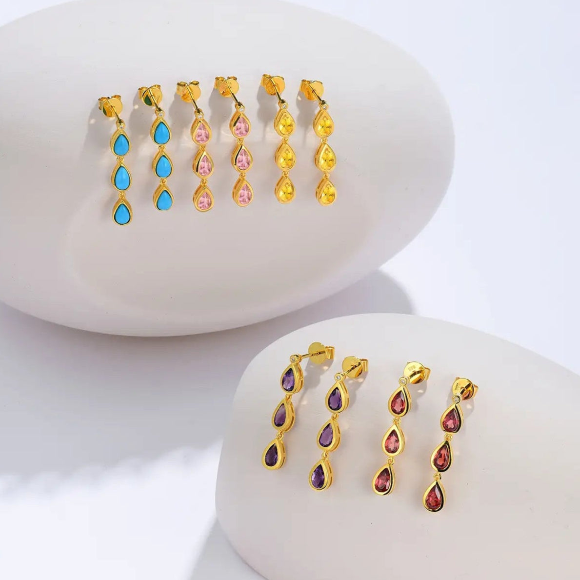 Venus Tears natural gemstones Diamond Drop Earrings 14k yellow gold