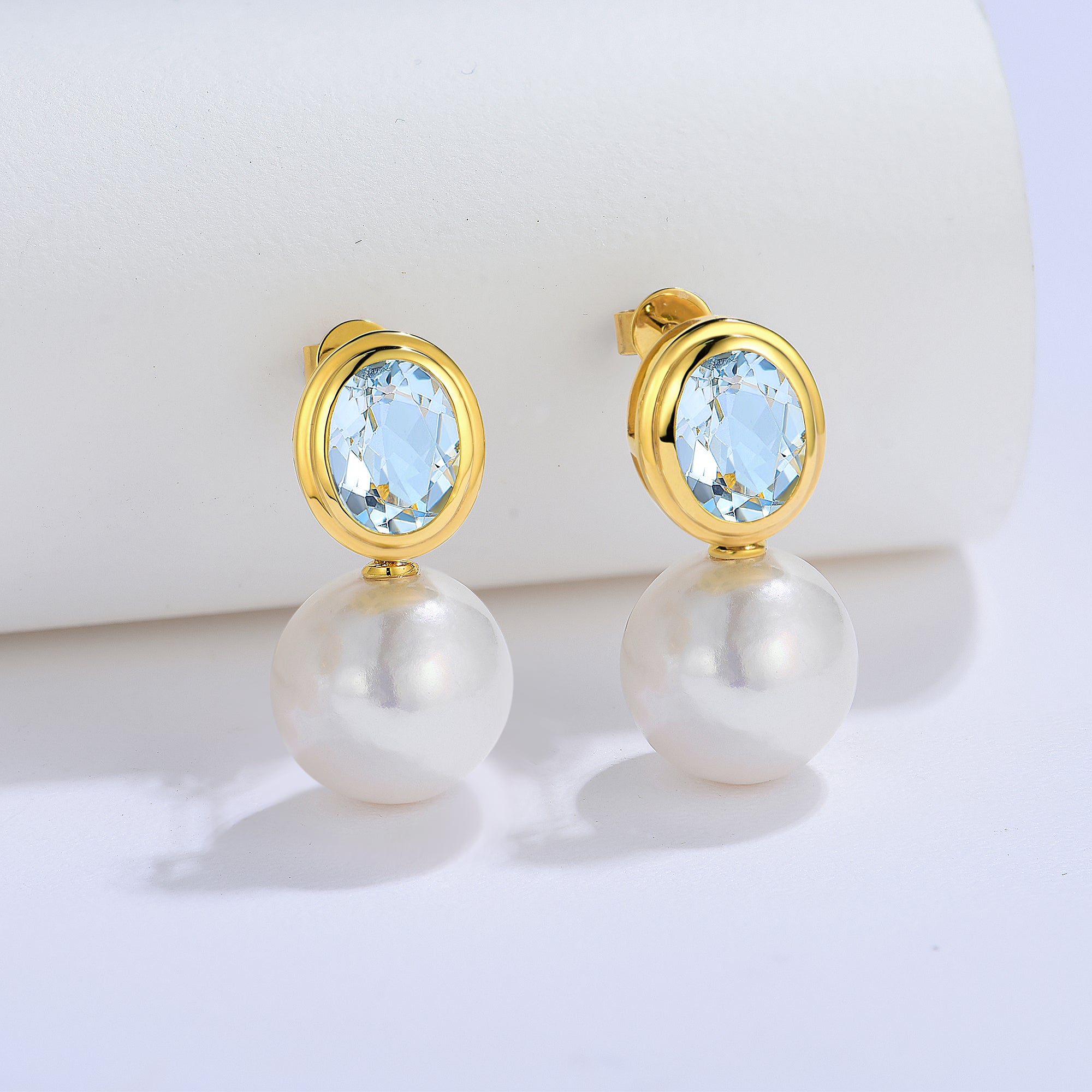Bella Oval Aquamarine Pearl Convertible Drop Earrings