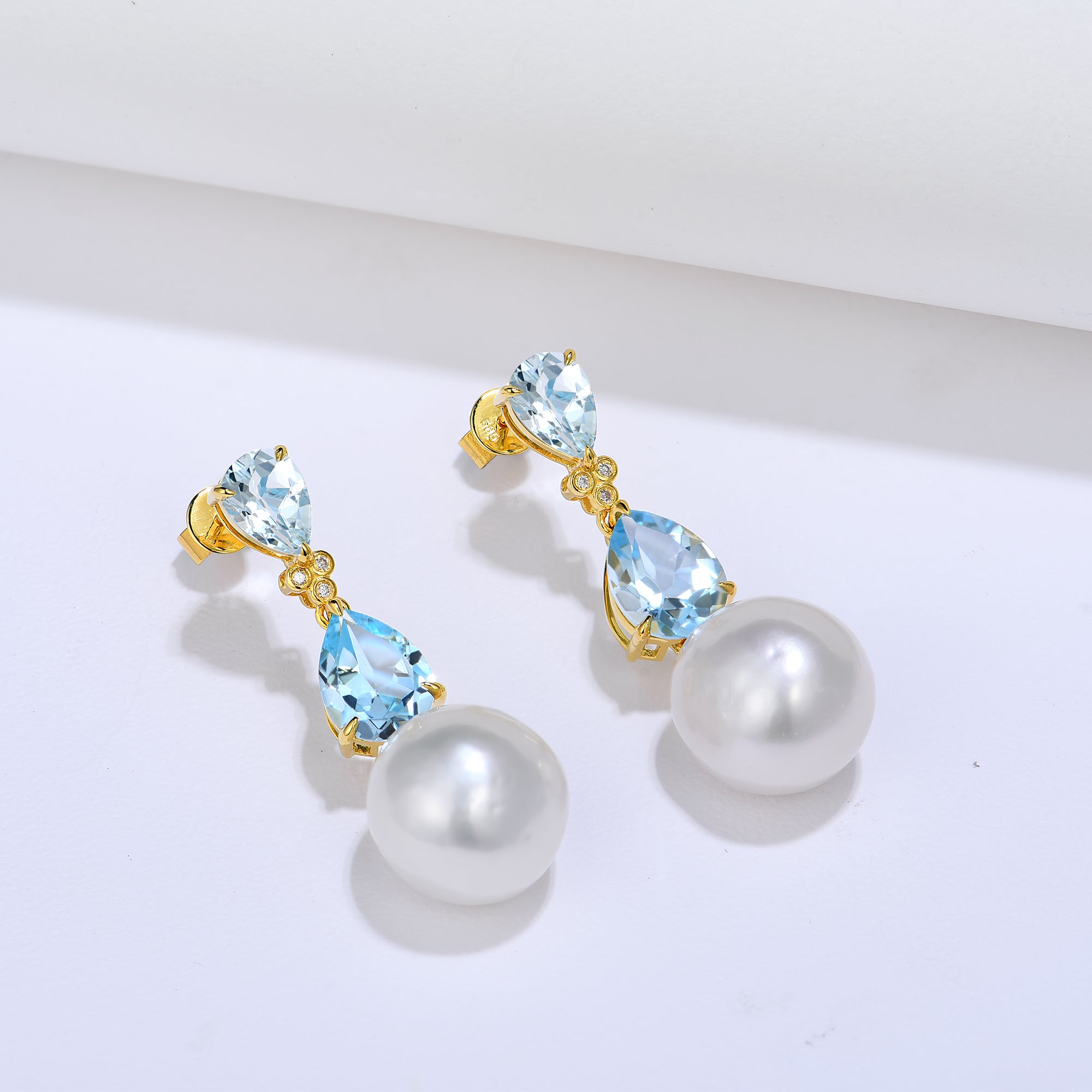 Divina Pear Aquamarine Topaz Diamond Pearl Convertible Drop Earrings