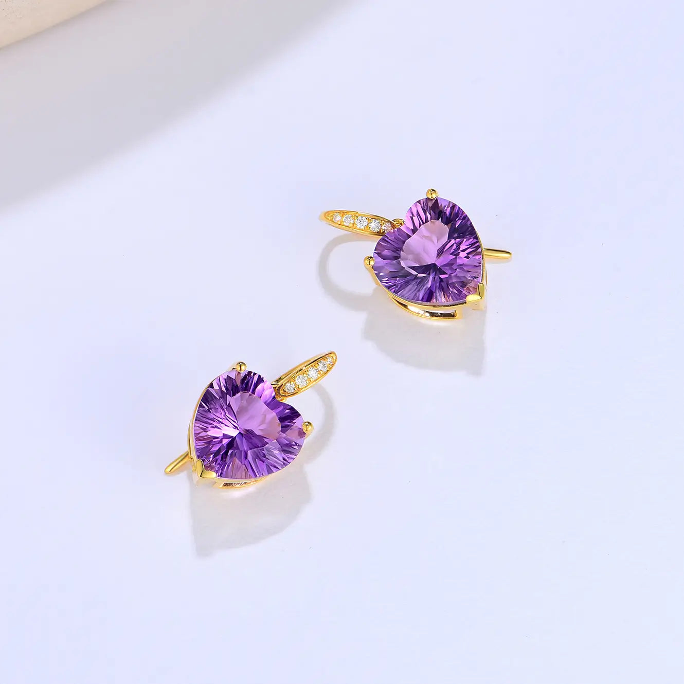 Radiant Heart Amethyst Diamond Drop Earrings