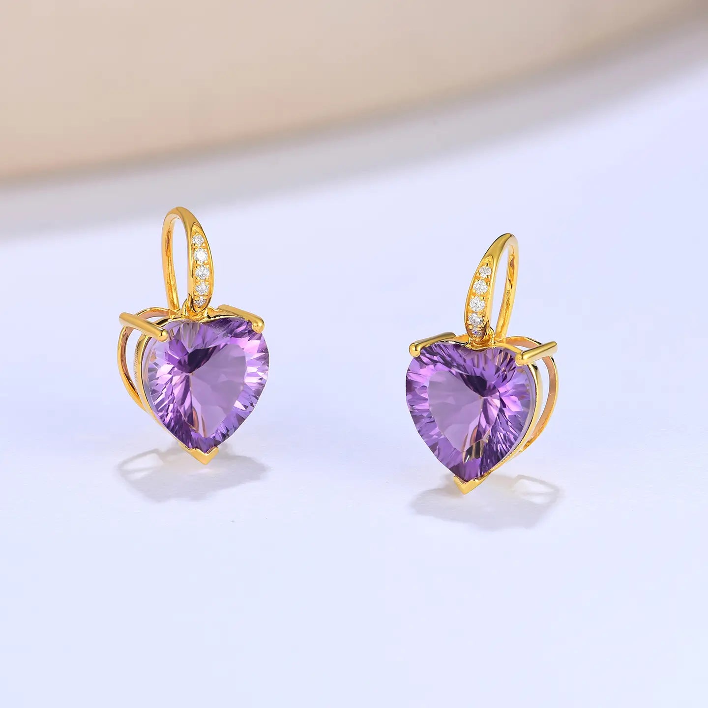 Radiant Heart Amethyst Diamond Drop Earrings