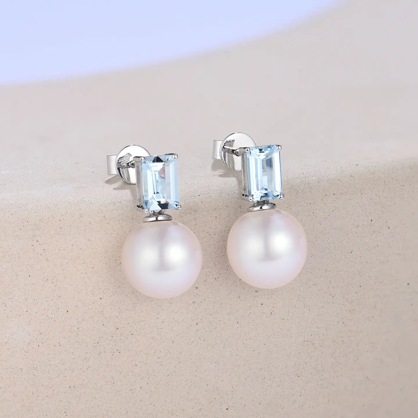 emerald cut aquamarine detachable pearl earrings