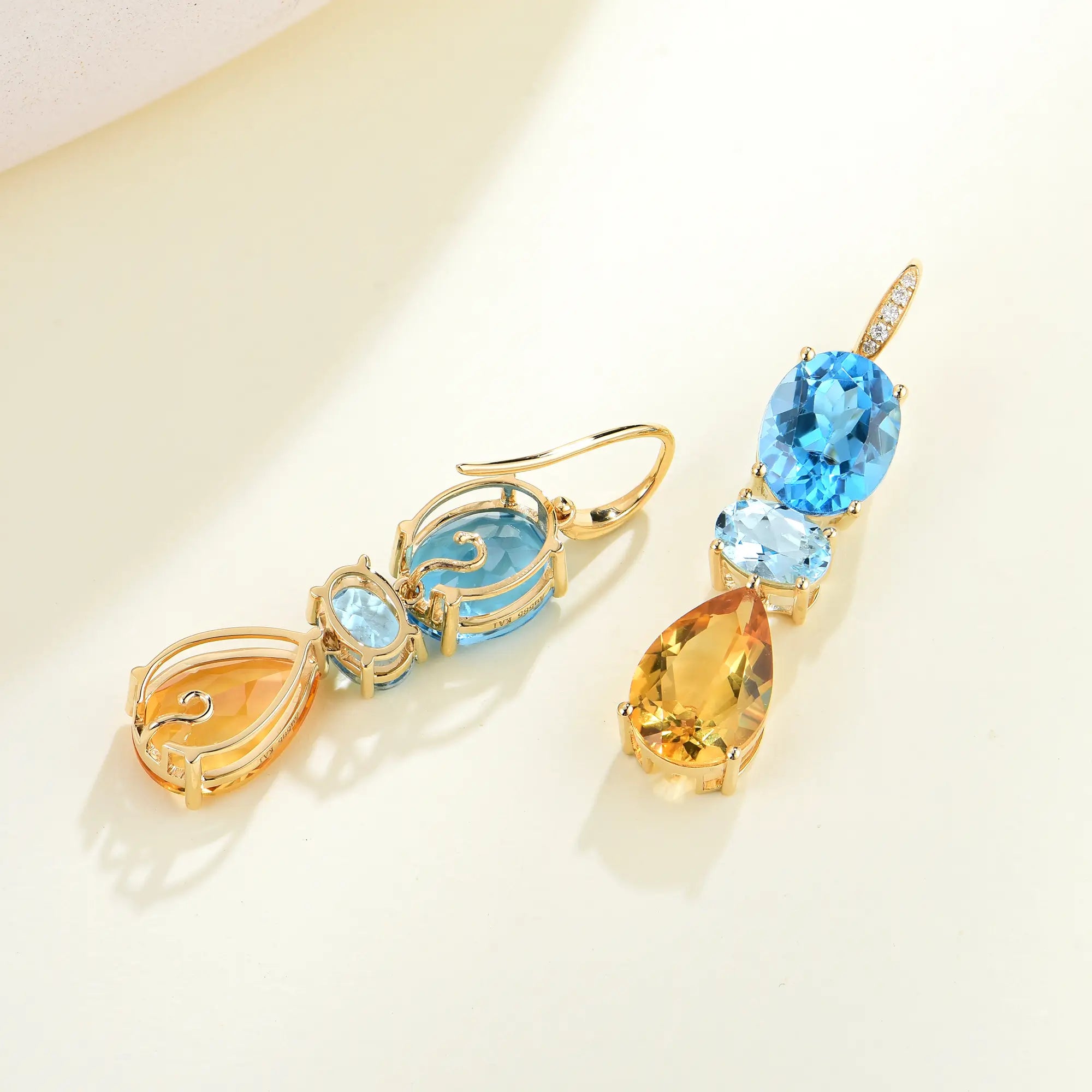 GemFusion Natural Topaz Aquamarine Citrine Diamond Convertible Drop Earrings 14k yellow gold