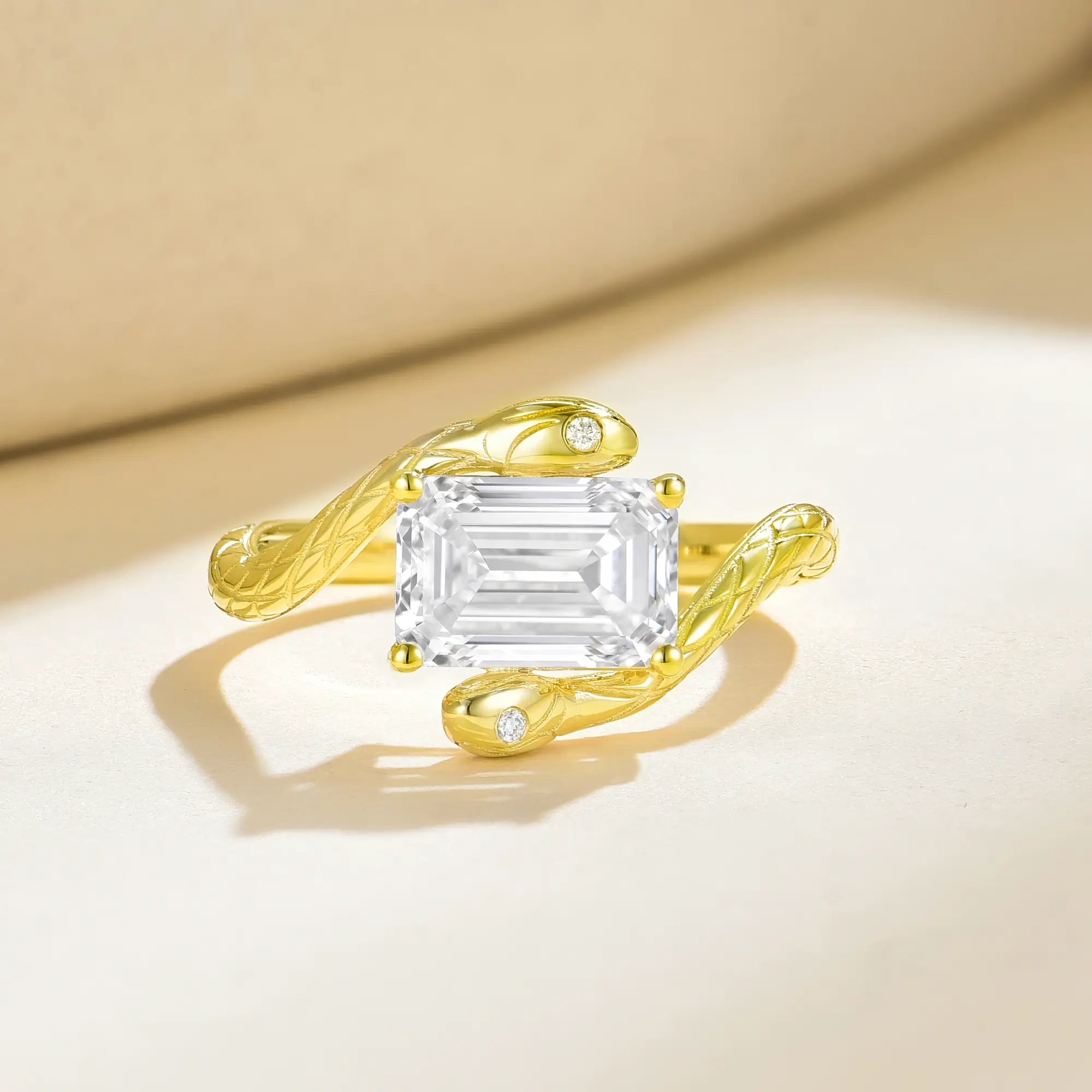 Snake Protection Emerald-Cut Lab-Grown Diamond East-West Ring