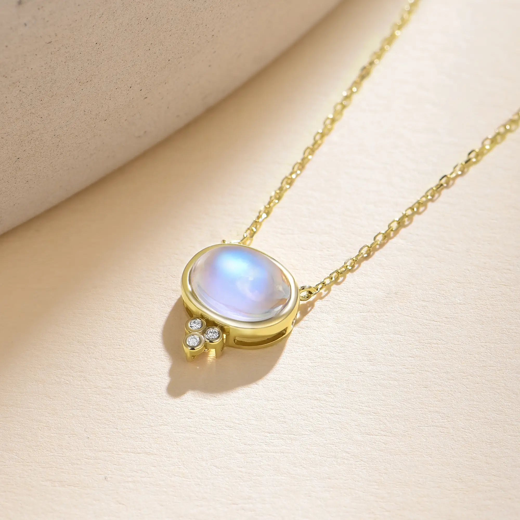Ayla Natural 2.04ctw Oval Moonstone Diamond Necklace in 14k yellow gold