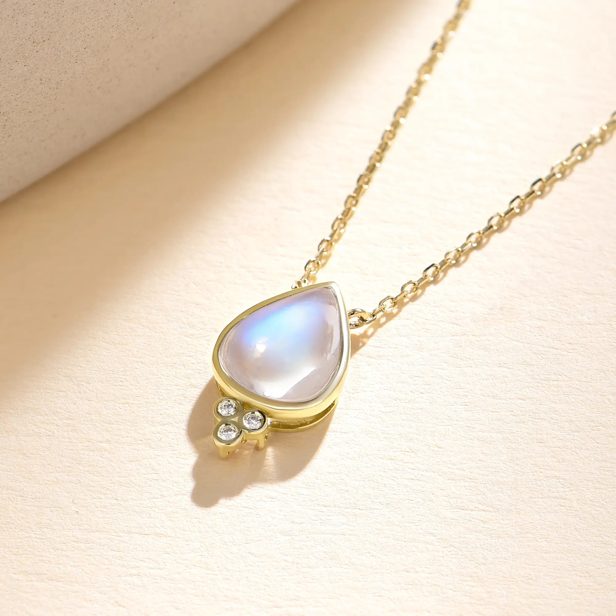 Ayla Natural 1.84ctw Pear-Shaped Moonstone Diamond Necklace in 14k yellow gold