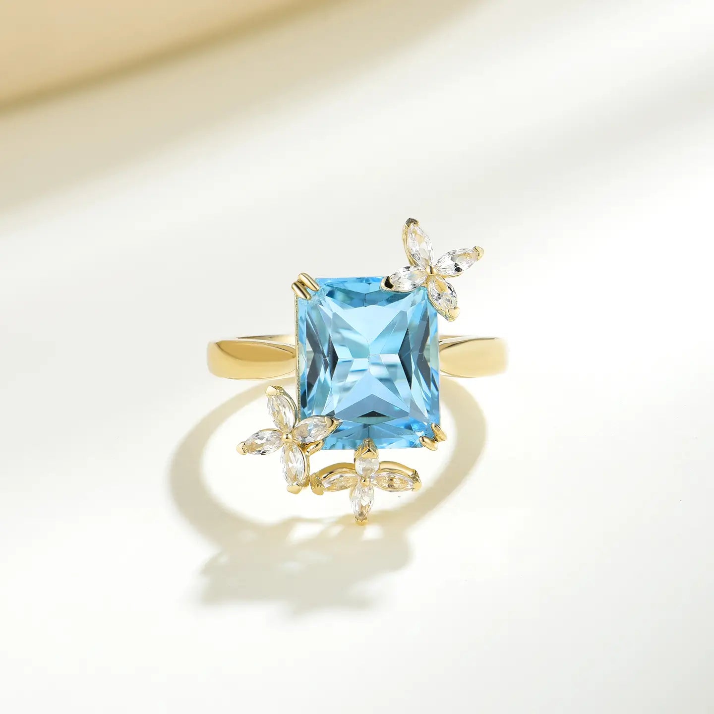 14k yellow gold natural gemstone cocktail ring