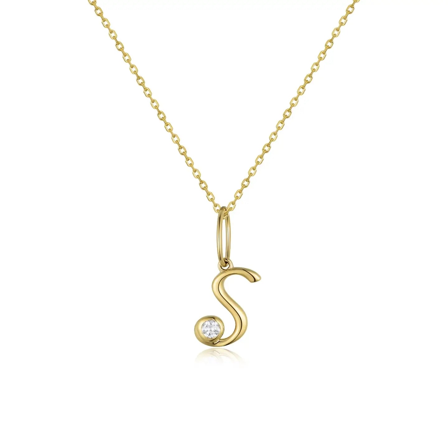 Cursive Initial S Birthstone Necklace 14k yellow gold solid gold