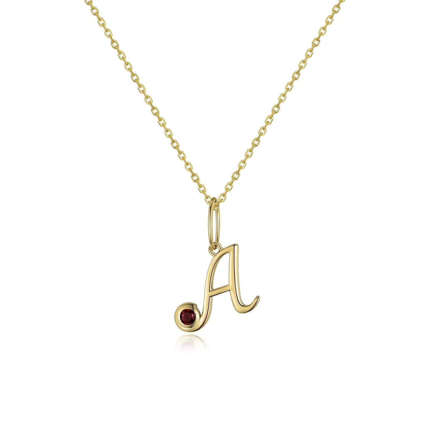 Cursive Initial A Birthstone Necklace 14k yellow gold solid gold
