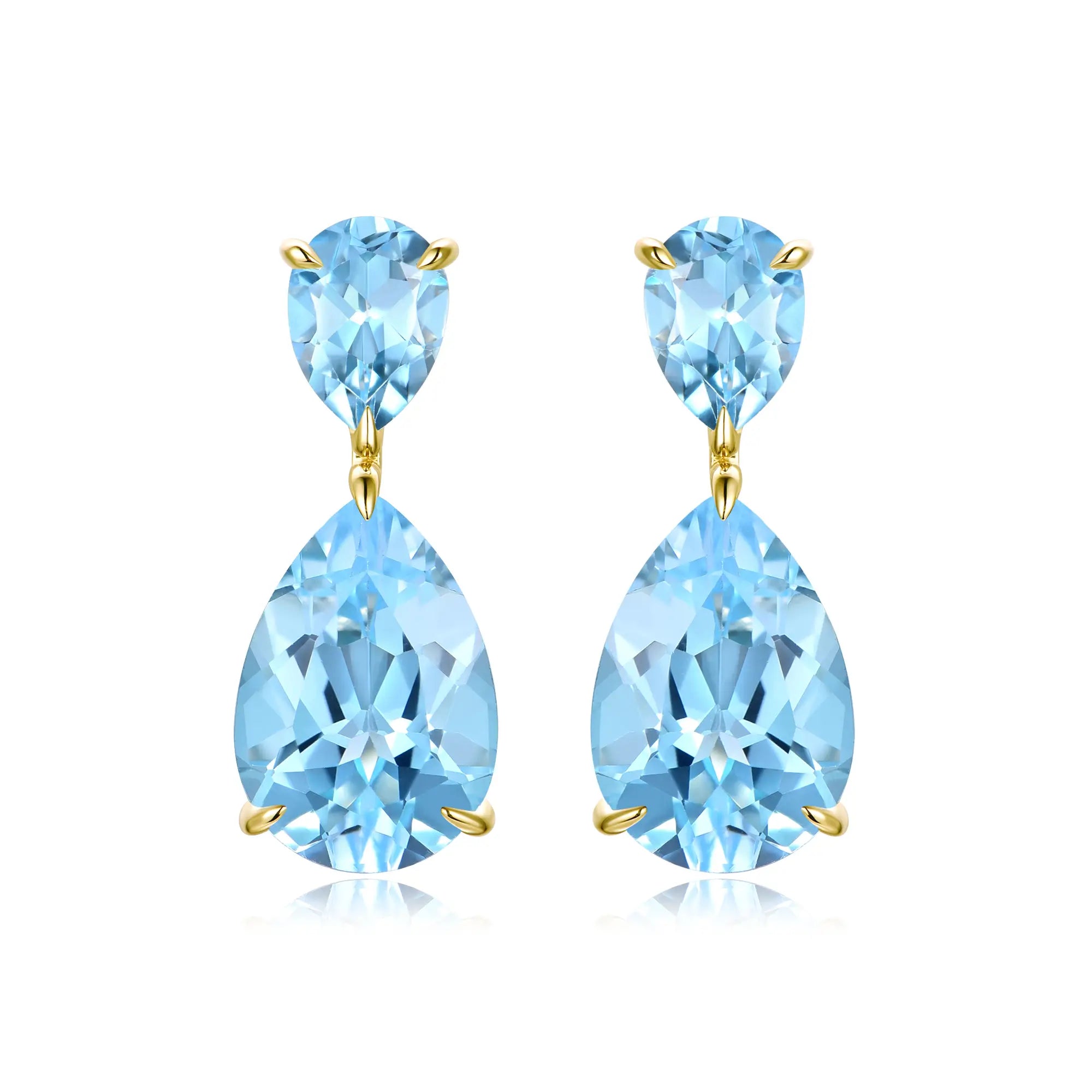 Duet Natural Pear 9.60ctw Sky Blue Topaz Drop Earrings in 14k gold