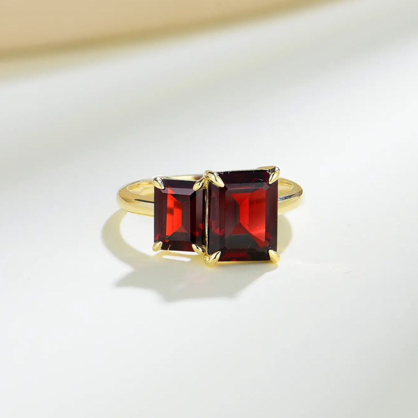 double gemstone garnet 14k gold ring