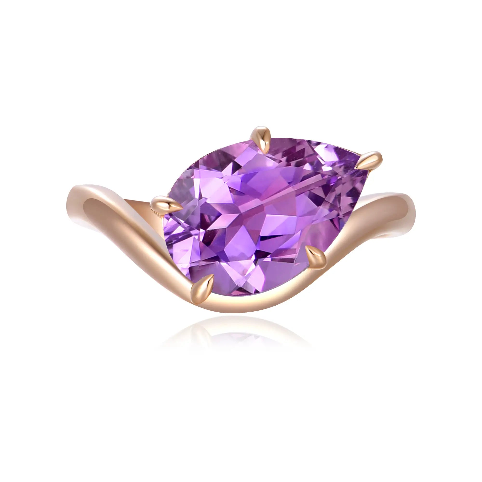 Ocean Wave natural Amethyst East-West Ring 14k rose gold