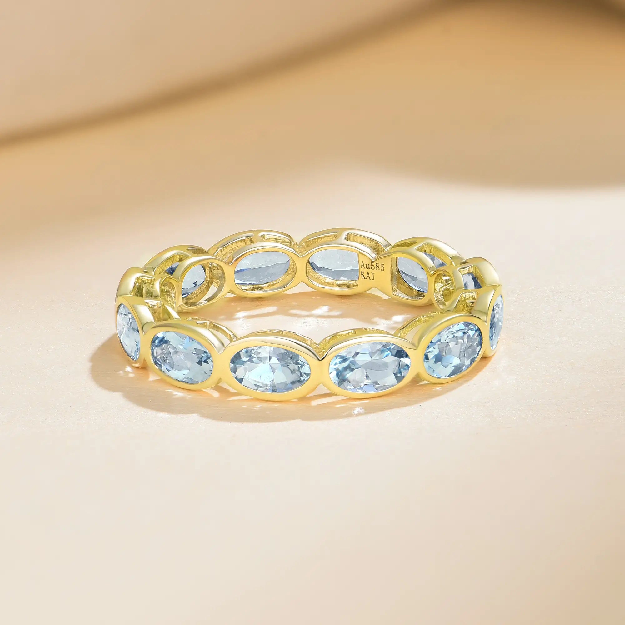 Natural Aquamarine East-West Eternity Band in 14k solid yellow gold