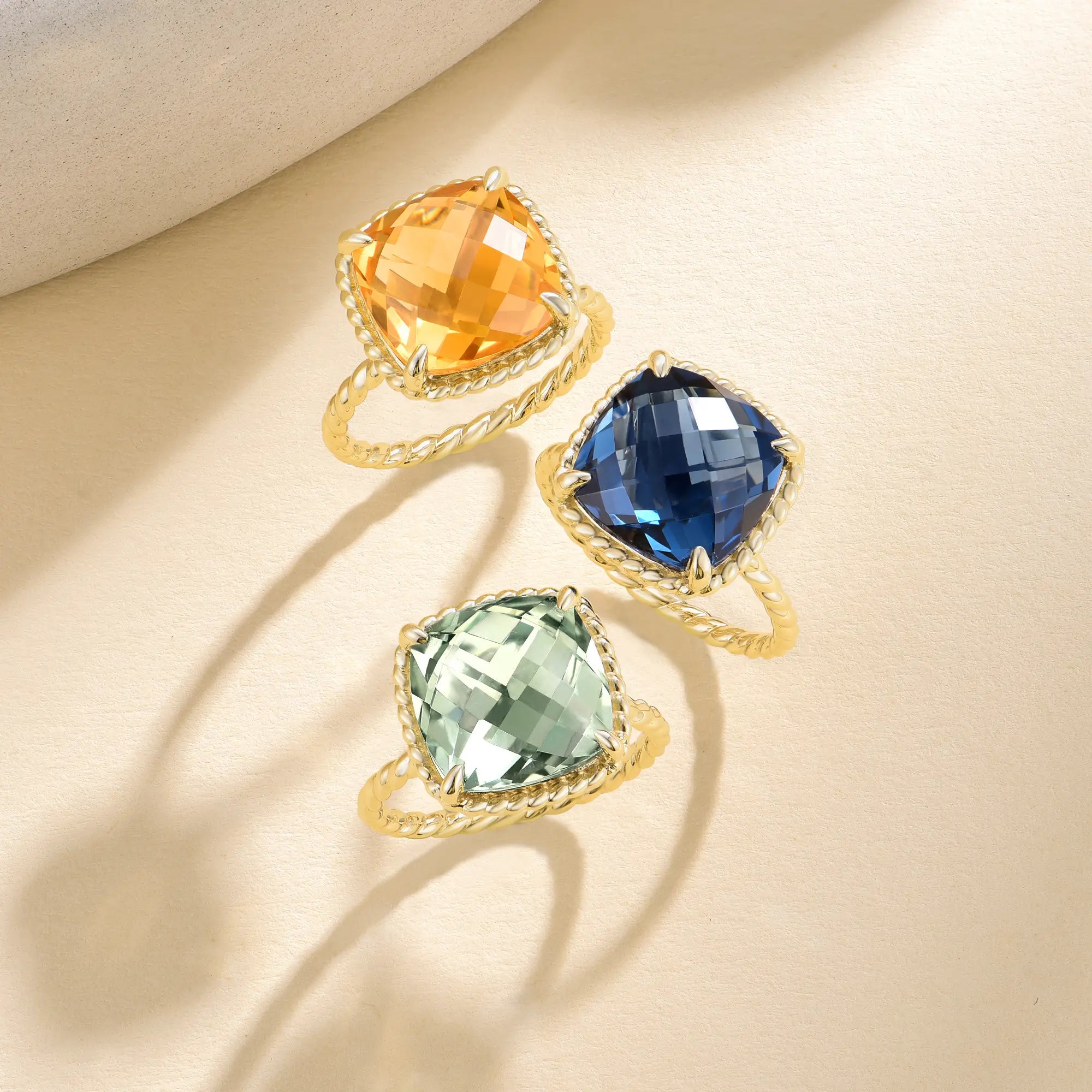 Reflection Natural Cushion Gemstones Ring 14k solid yellow gold