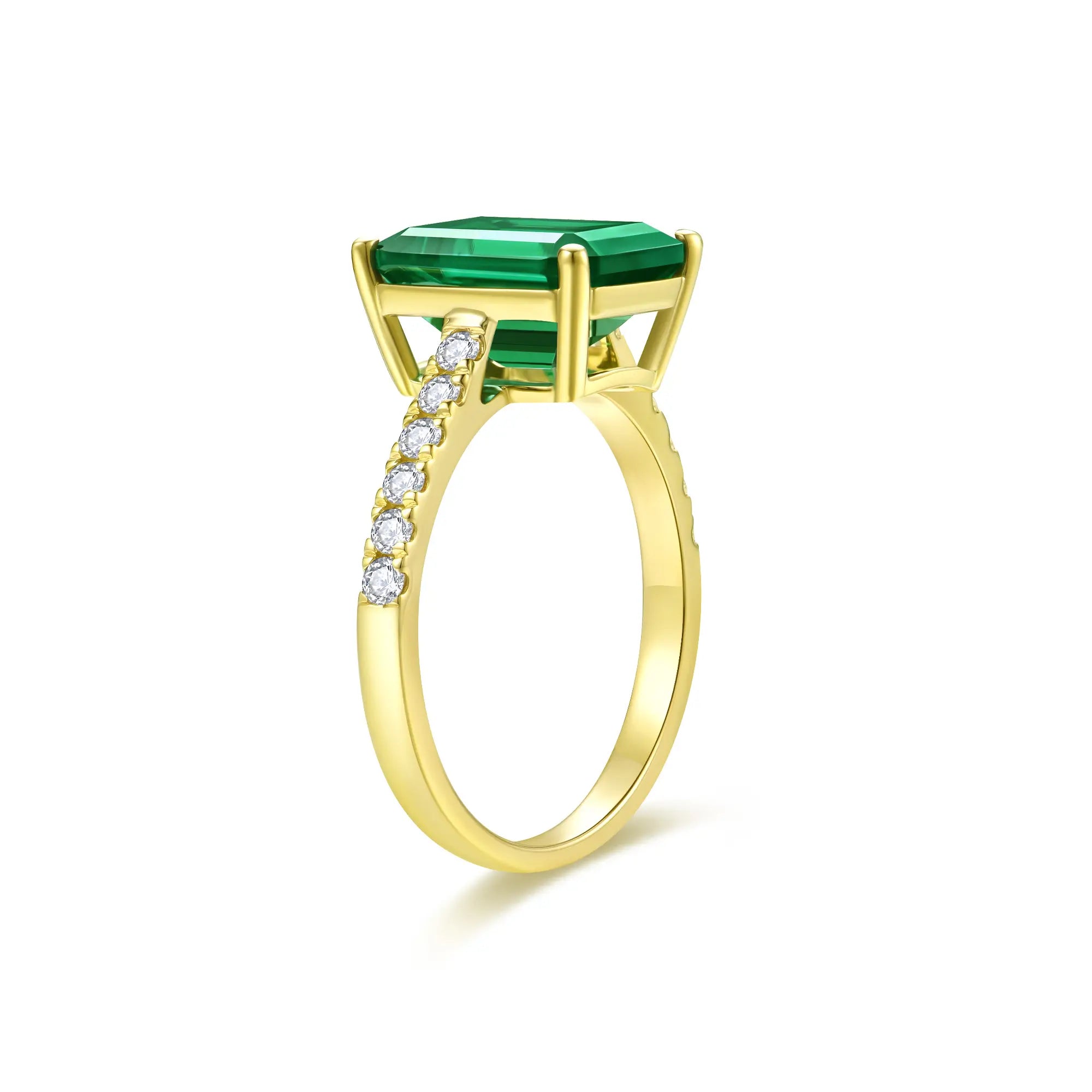 Radiant Lab-Grown Emerald Diamond Ring in 14k yellow gold