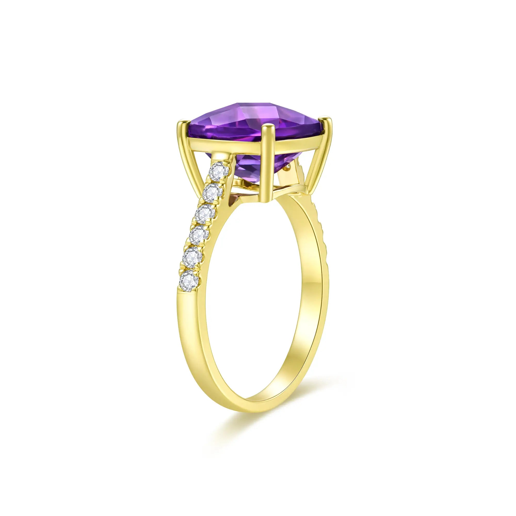 Radiant Cushion Natural Amethyst Diamond Ring in 14k yellow gold