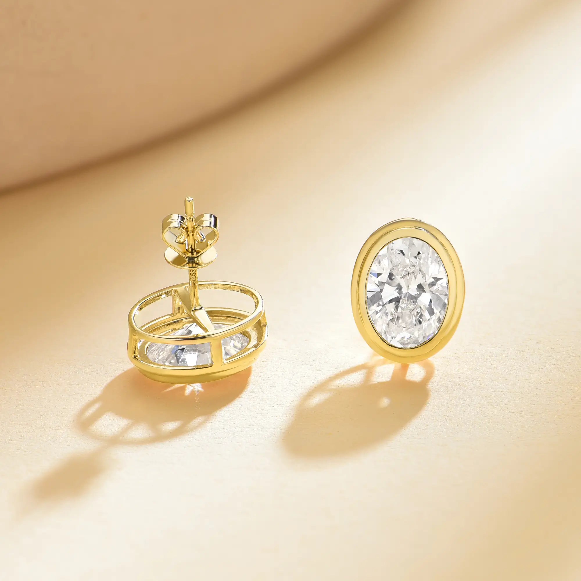 14k yellow gold 4.00ct Oval Lab Grown Diamond Stud Earrings