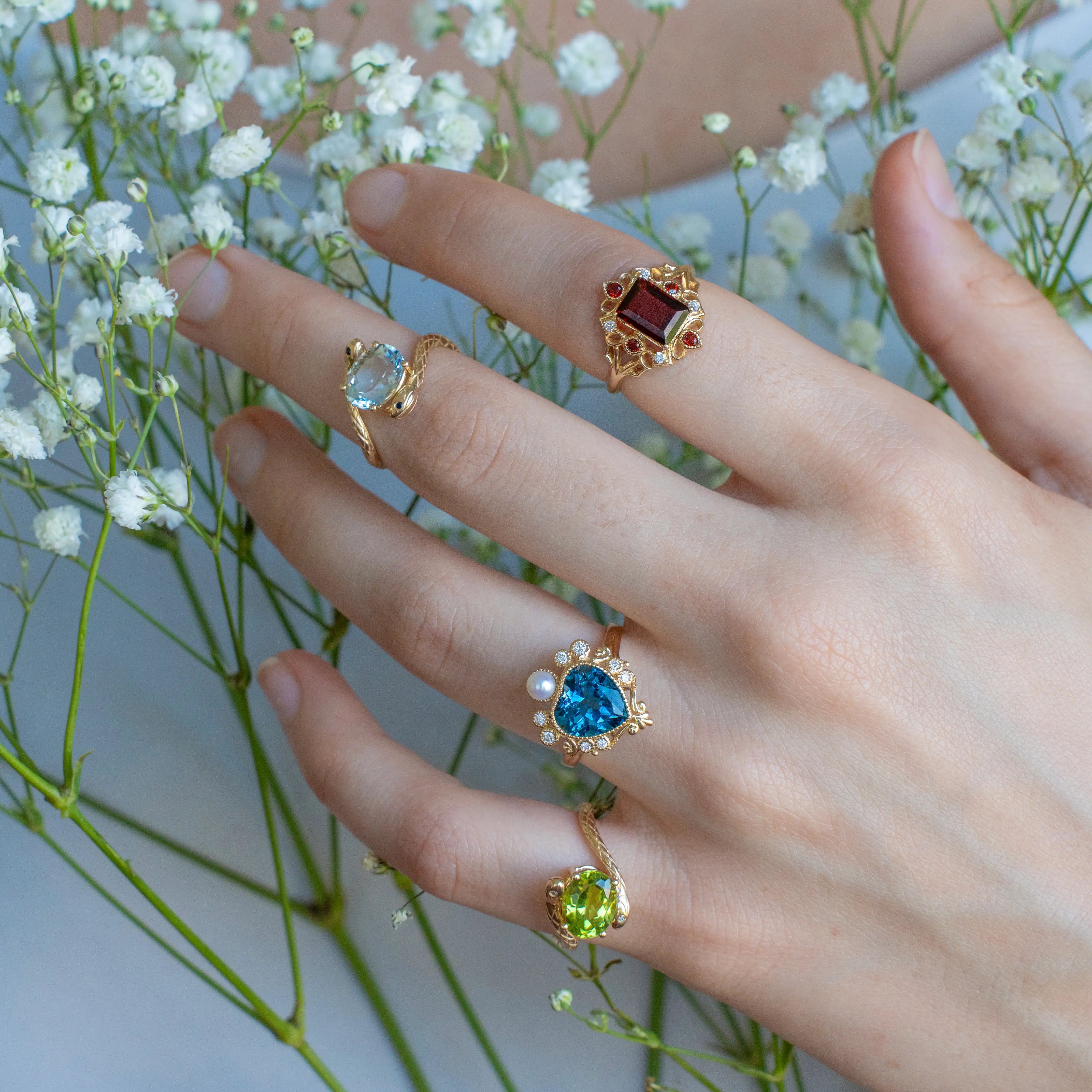 natural gemstone 14k solid gold ring collection
