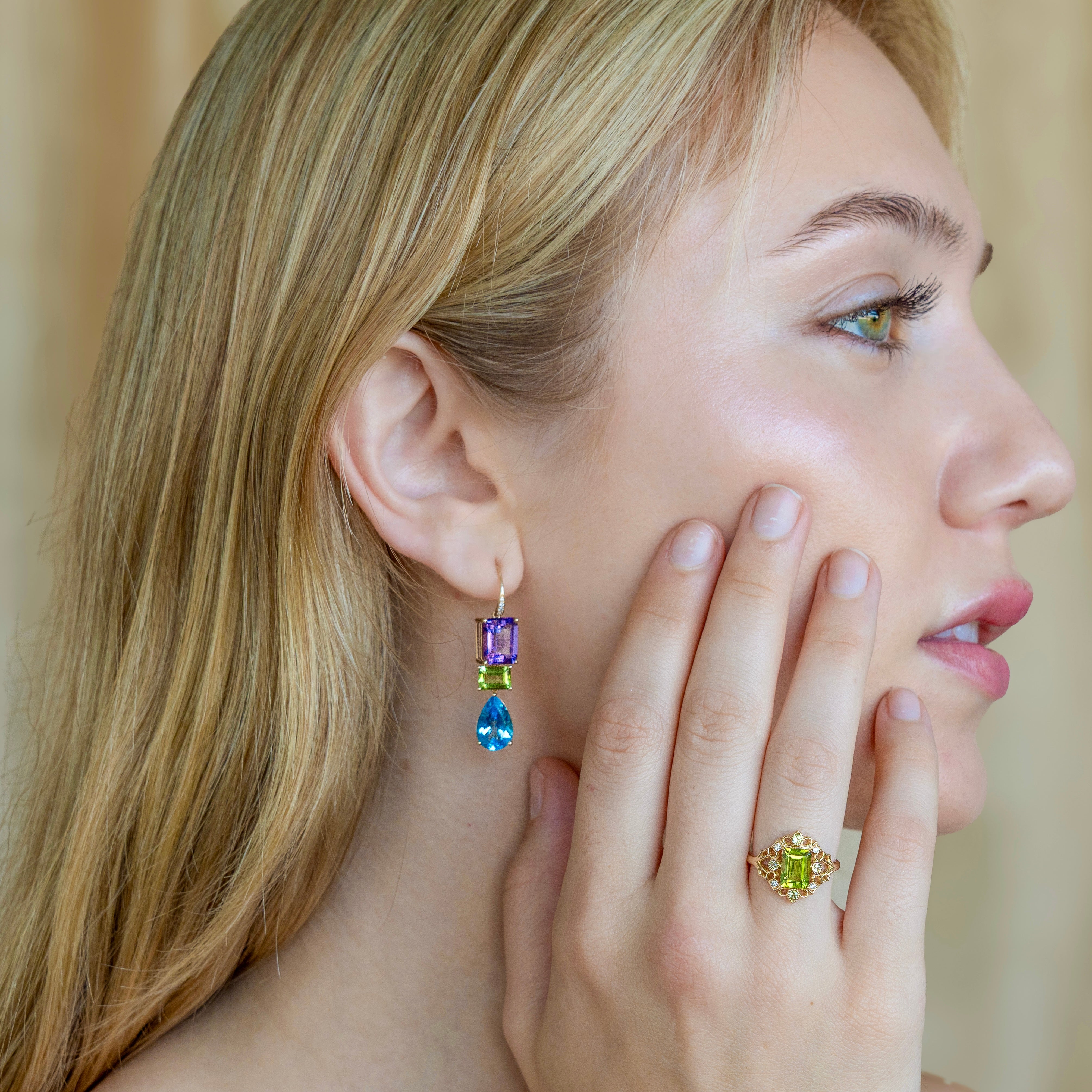 GemFusion Amethyst Peridot Topaz Diamond Convertible Drop Earrings
