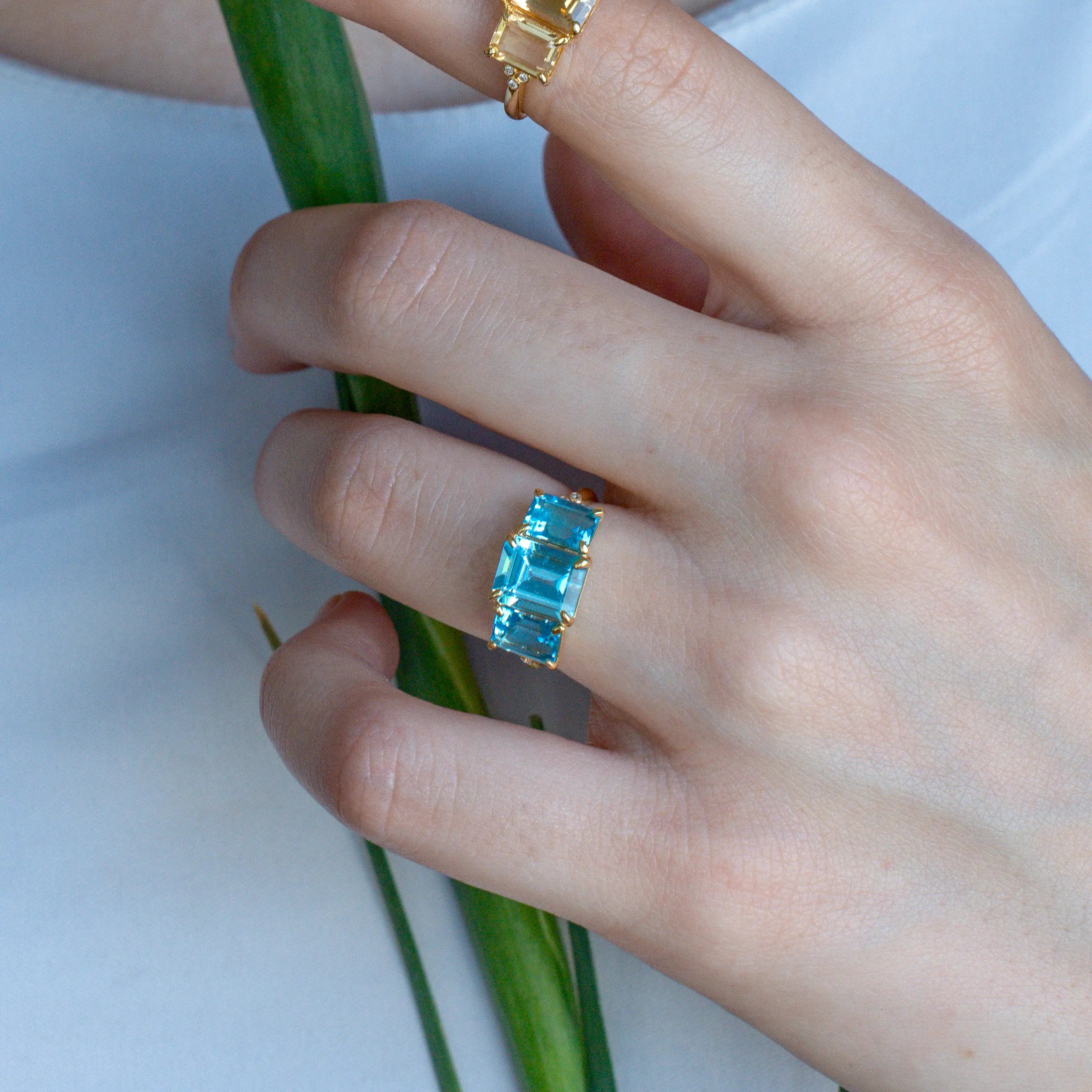 Natural Topaz Diamond Three-Stone Ring 14k yellow gold