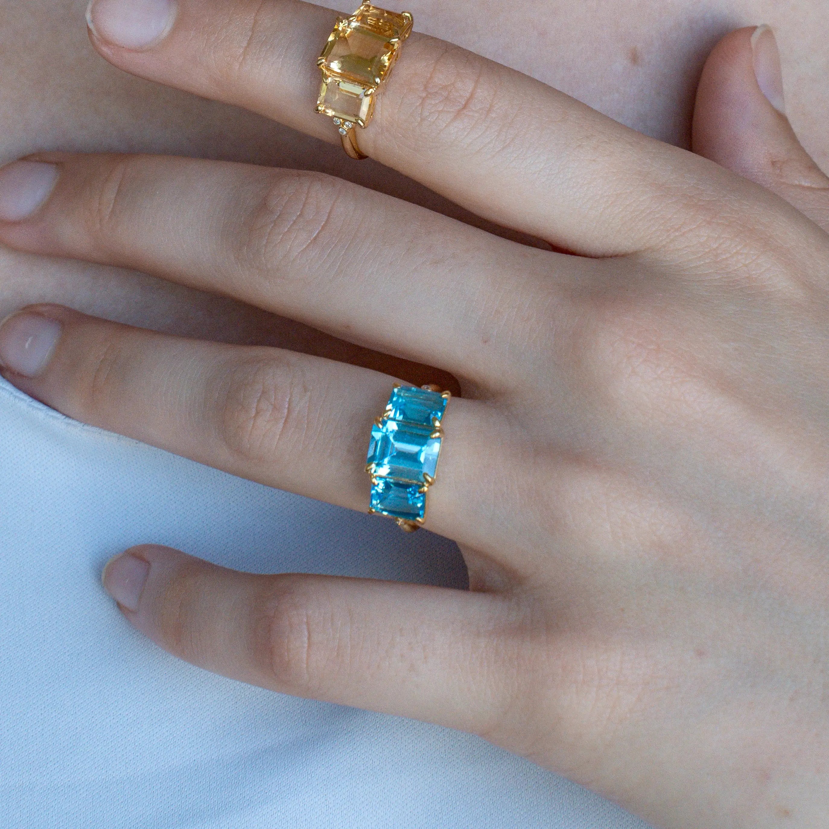 Natural Topaz Diamond Three-Stone Ring 14k yellow gold