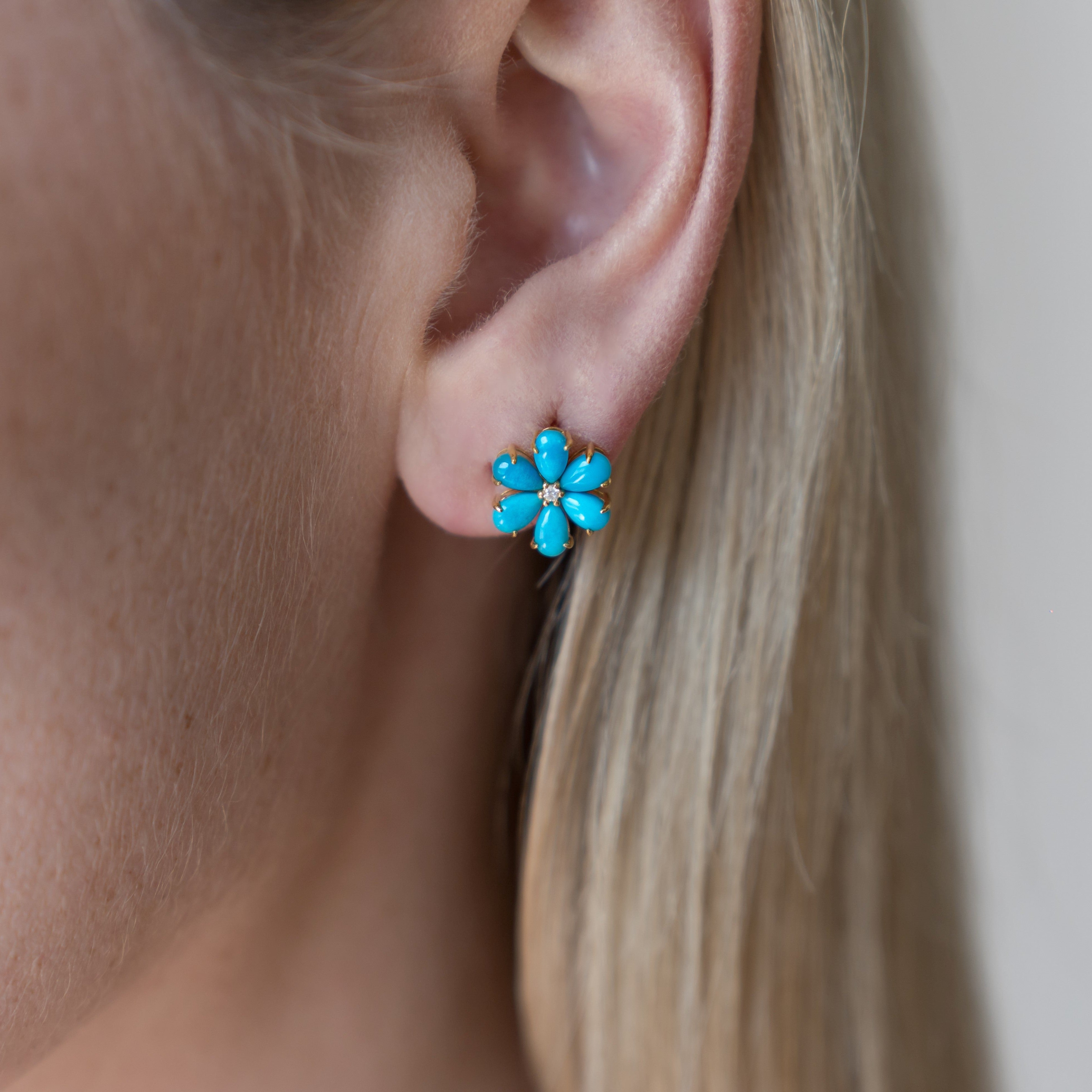Flora Blossom Turquoise Diamond Pearl Convertible Drop Earrings
