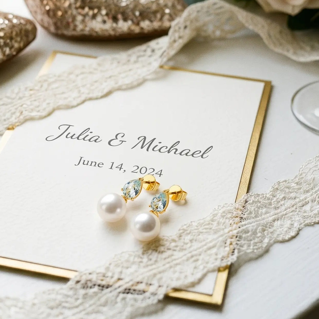 14k yellow gold Venus Tears natural Aquamarine & freshwater Pearl Convertible Earrings
