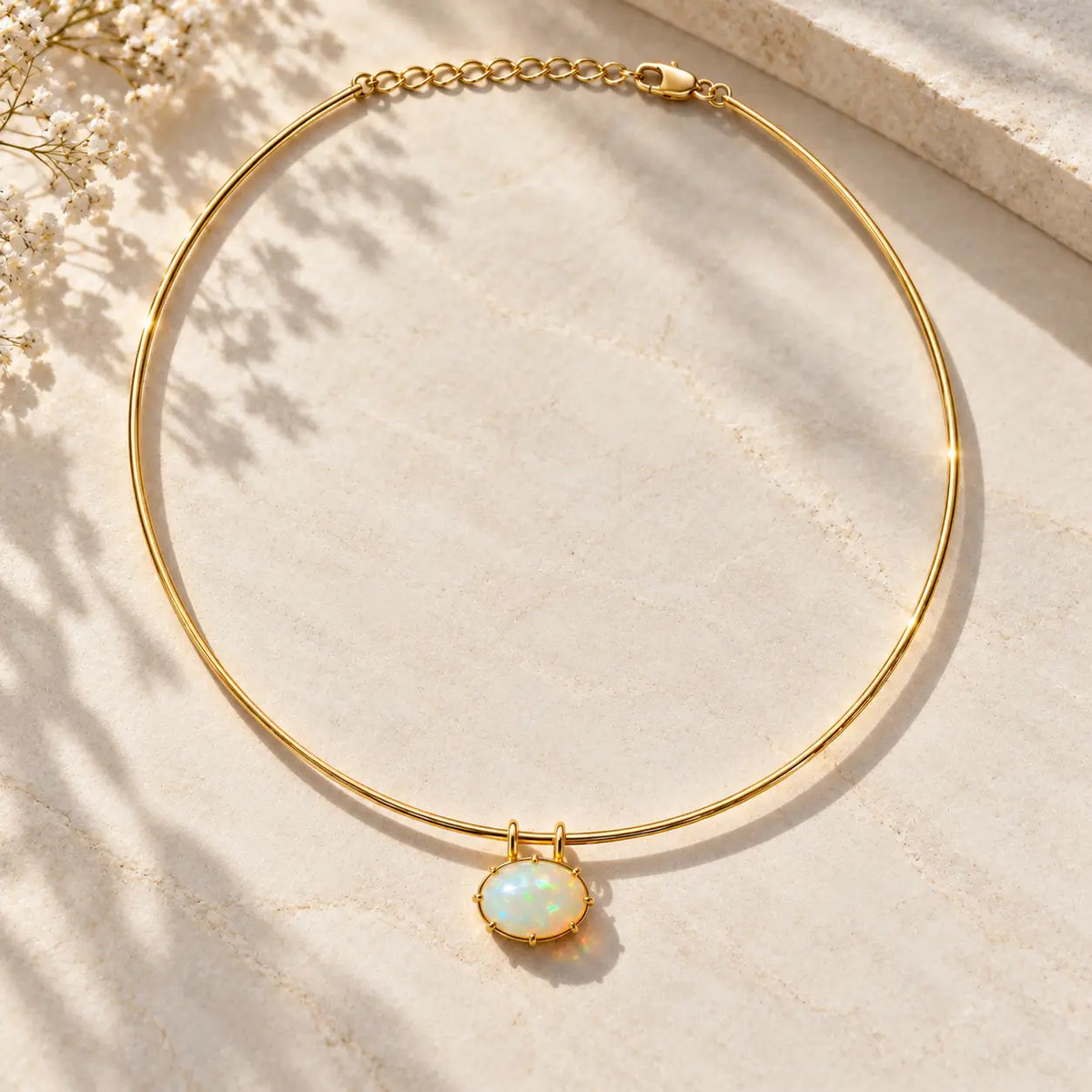 14k yellow gold Vivid Aura 8.61ct Natural Opal Collar Necklace (One-of-a-Kind)