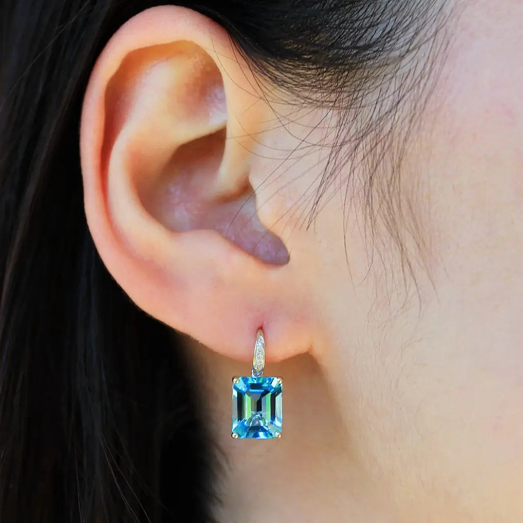 Natural Topaz Diamond Drop Earrings 14k yellow gold