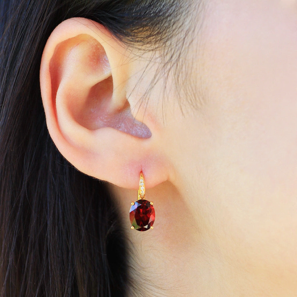 Radiant Oval Garnet Diamond Drop Earrings