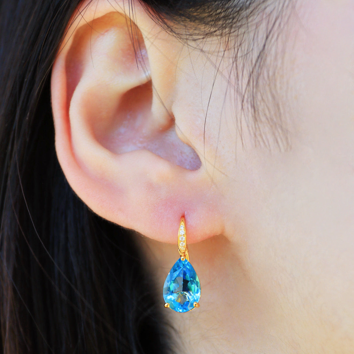 Radiant Pear Topaz Diamond Drop Earrings
