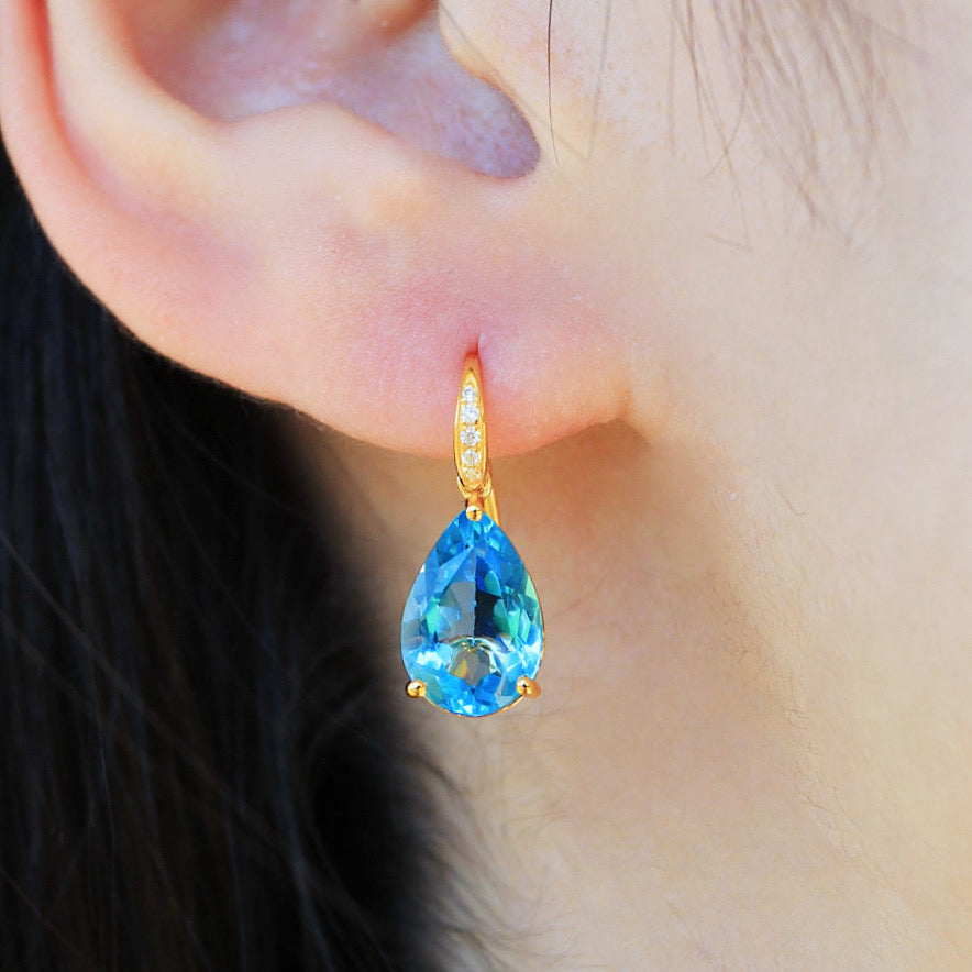 Radiant Pear Topaz Diamond Drop Earrings