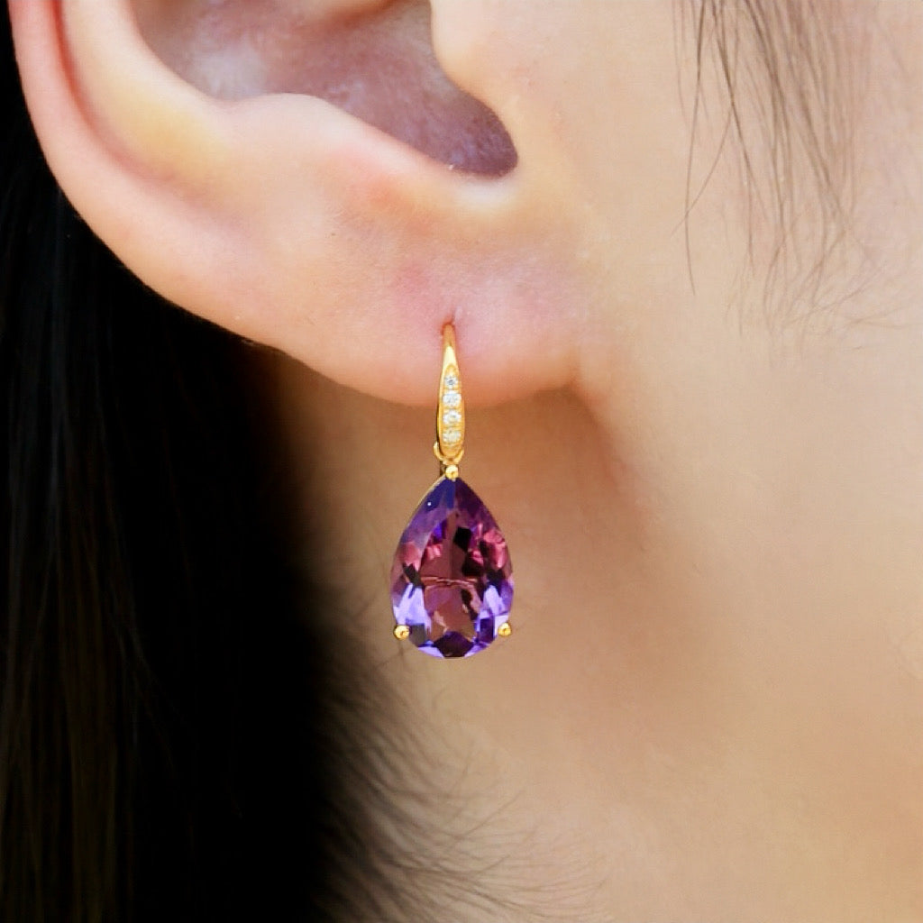 Radiant Pear Amethyst Diamond Baroque Pearl Convertible Drop Earrings