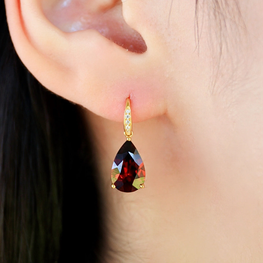 Radiant Pear Garnet Diamond Drop Earrings