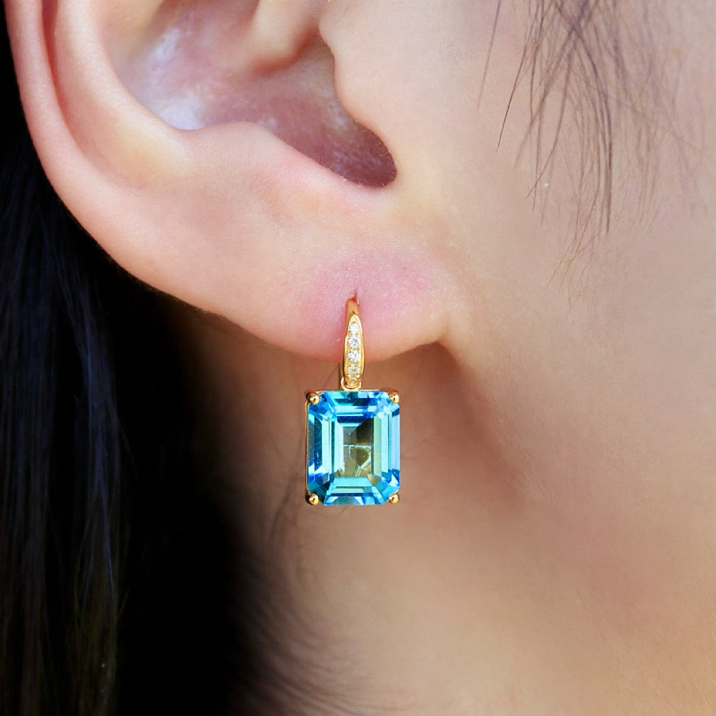 Radiant Emerald-Cut Topaz Diamond Baroque Pearl Convertible Drop Earrings