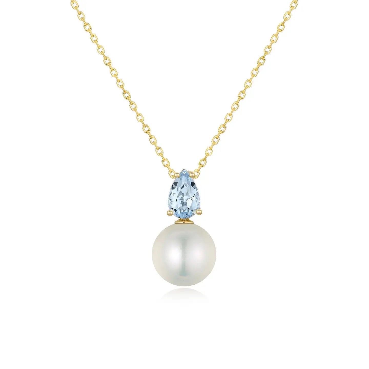Venus Tears Aquamarine Pearl Convertible Drop Necklace 14k yellow gold