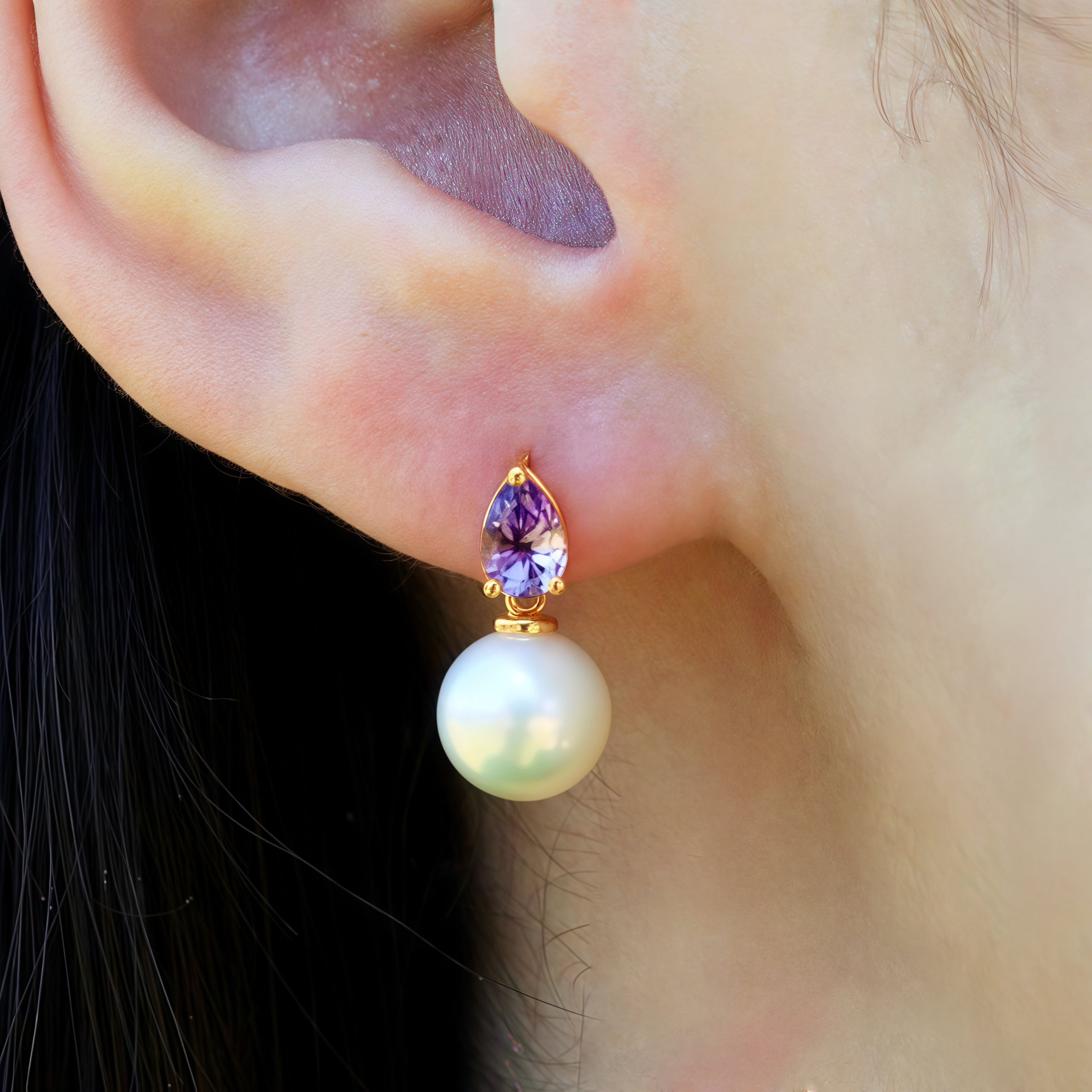 Venus Tears Amethyst Pearl Convertible Earrings