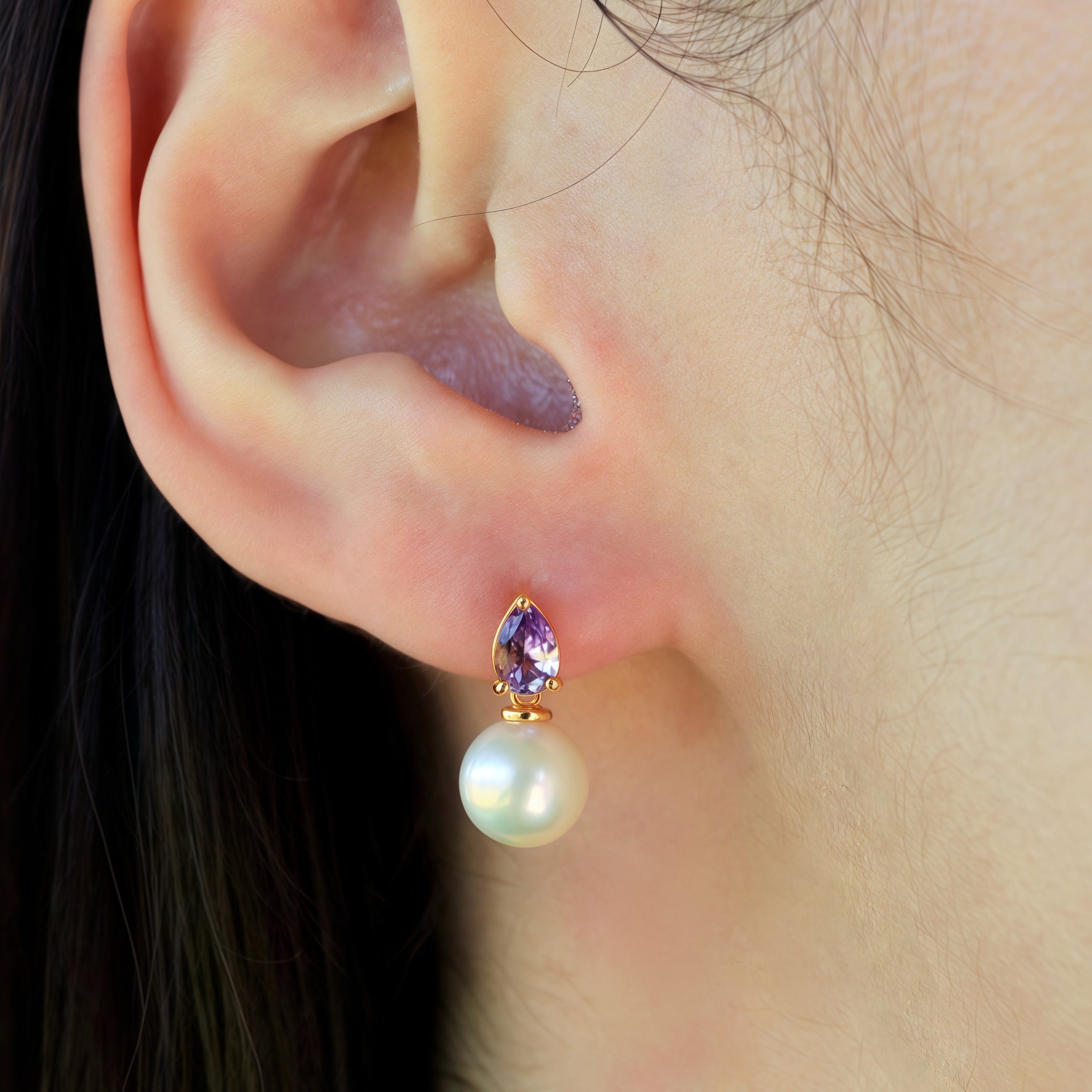Venus Tears Amethyst Pearl Convertible Earrings