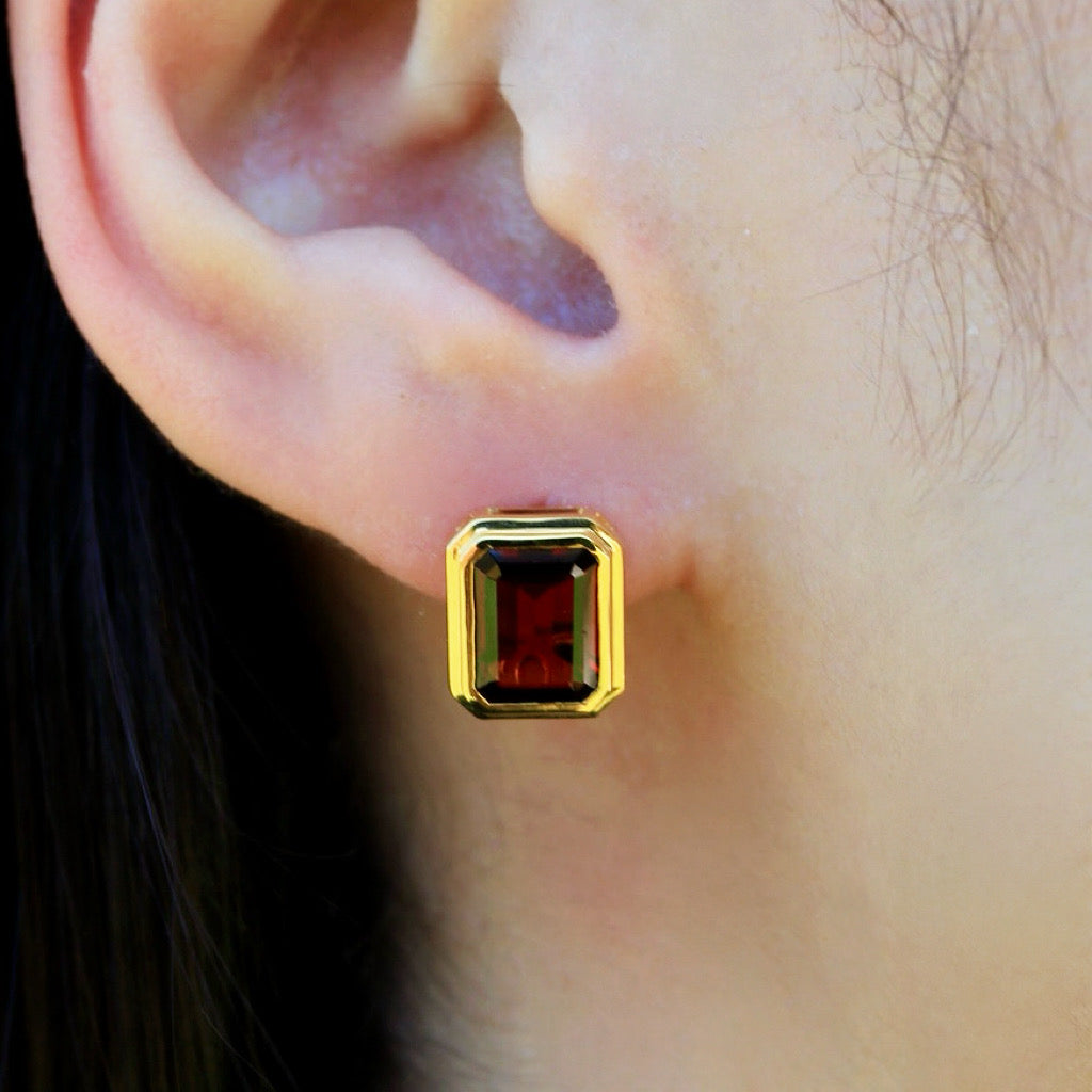 Bella Emerald-Cut Garnet Pearl Convertible Drop Earrings