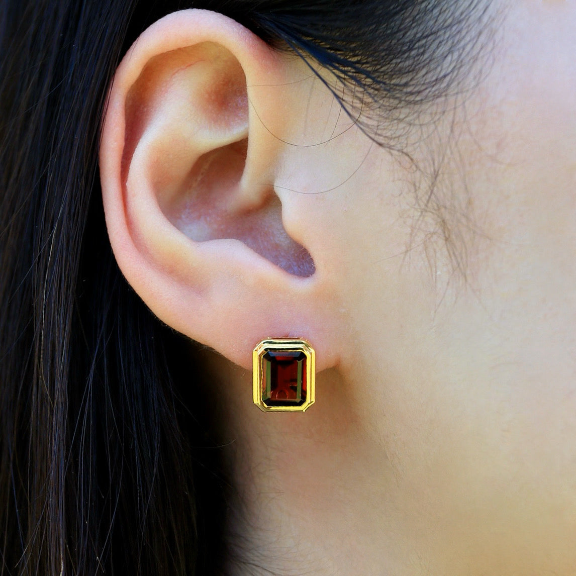 Bella Emerald-Cut Garnet Pearl Convertible Drop Earrings