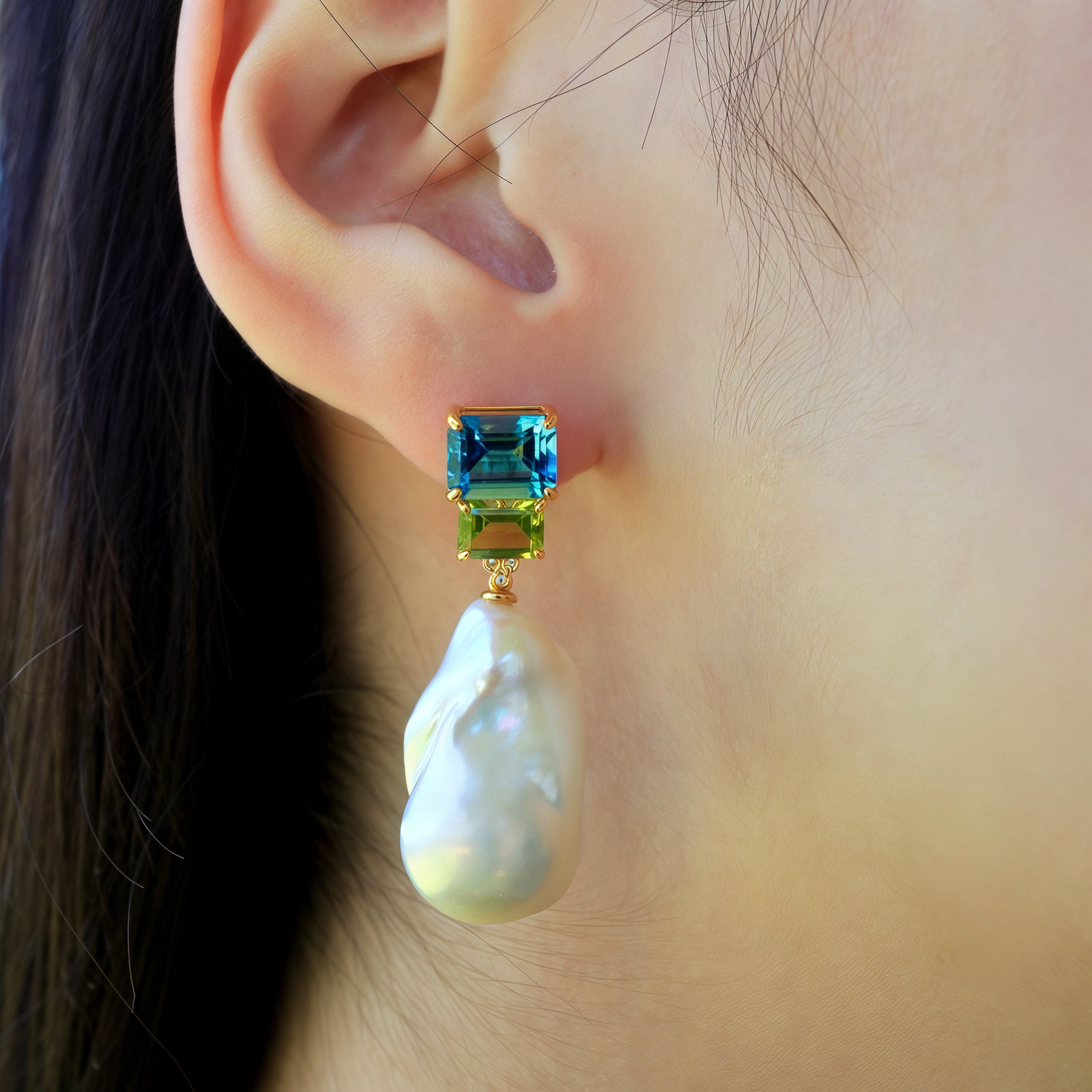 Fortune Topaz Peridot Diamond Pearl Convertible Drop Earrings